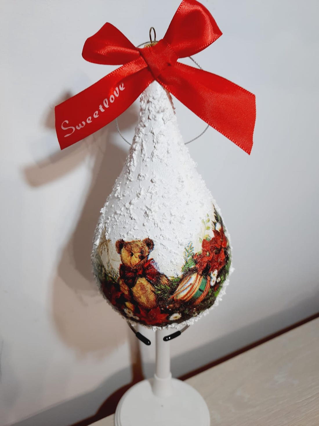 Glob lacrima cu ursulet - crăciun - decorațiuni de crăciun de casă - globuri de crăciun - Artynos.ro