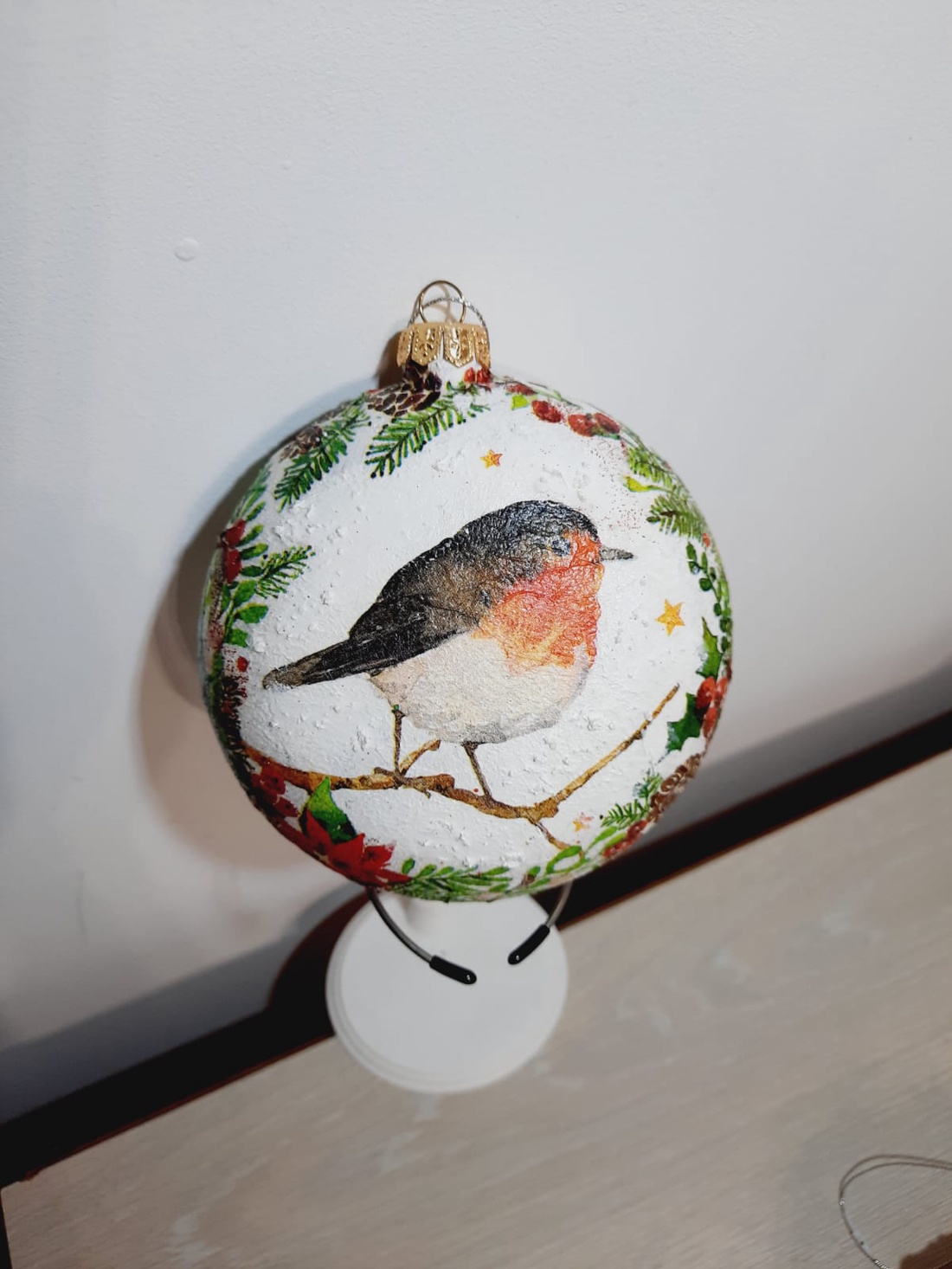 Glob plat cu pasare - crăciun - decorațiuni de crăciun de casă - globuri de crăciun - Artynos.ro