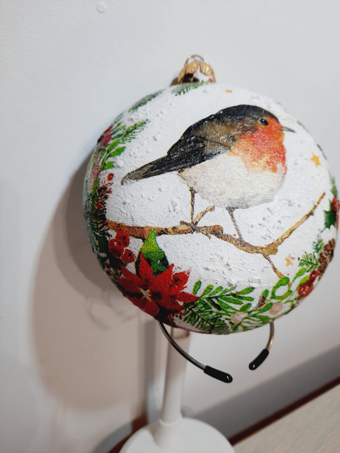 Glob plat cu pasare - crăciun - decorațiuni de crăciun de casă - globuri de crăciun - Artynos.ro