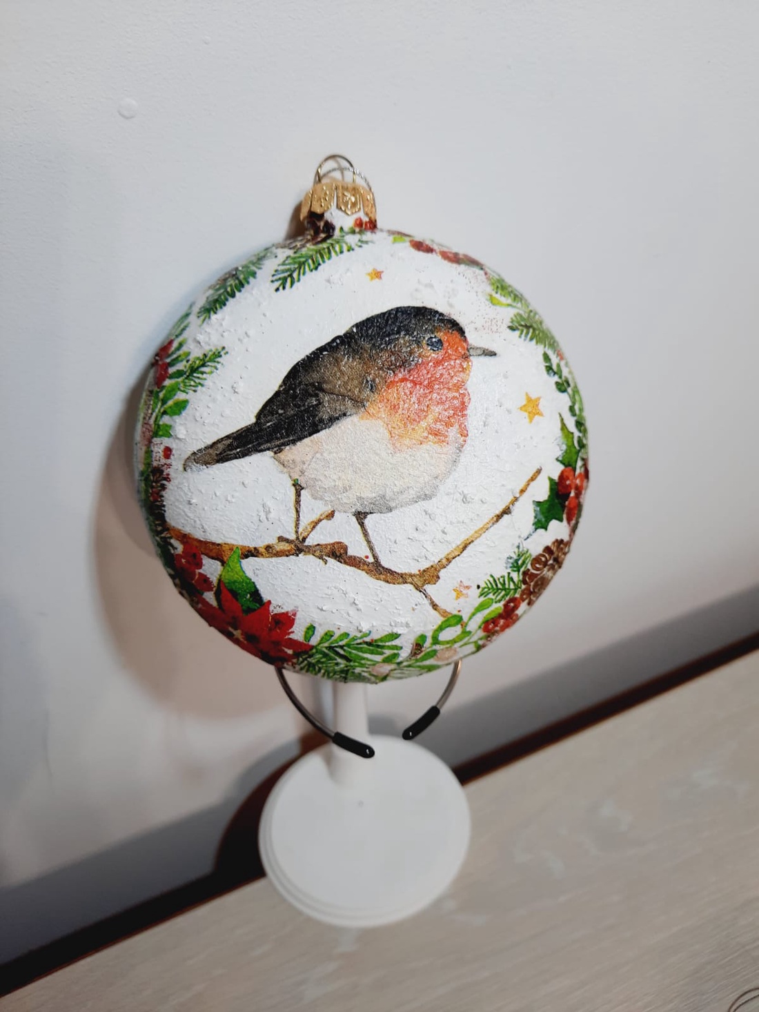 Glob plat cu pasare - crăciun - decorațiuni de crăciun de casă - globuri de crăciun - Artynos.ro