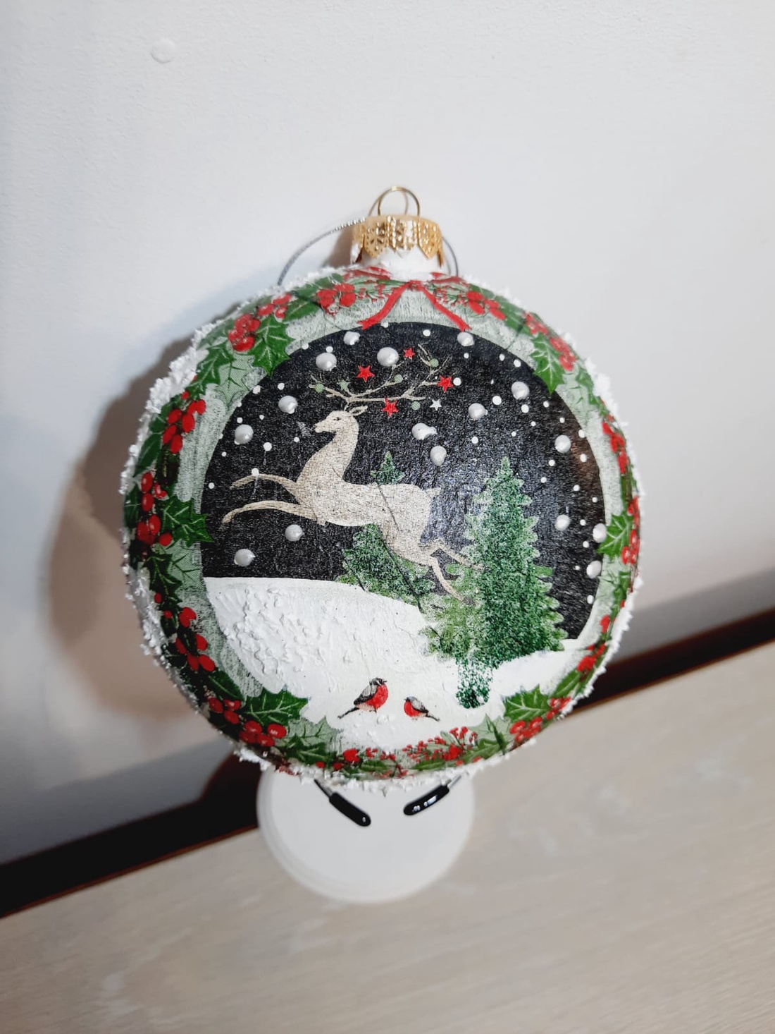 Glob plat cu cerb - crăciun - decorațiuni de crăciun de casă - globuri de crăciun - Artynos.ro