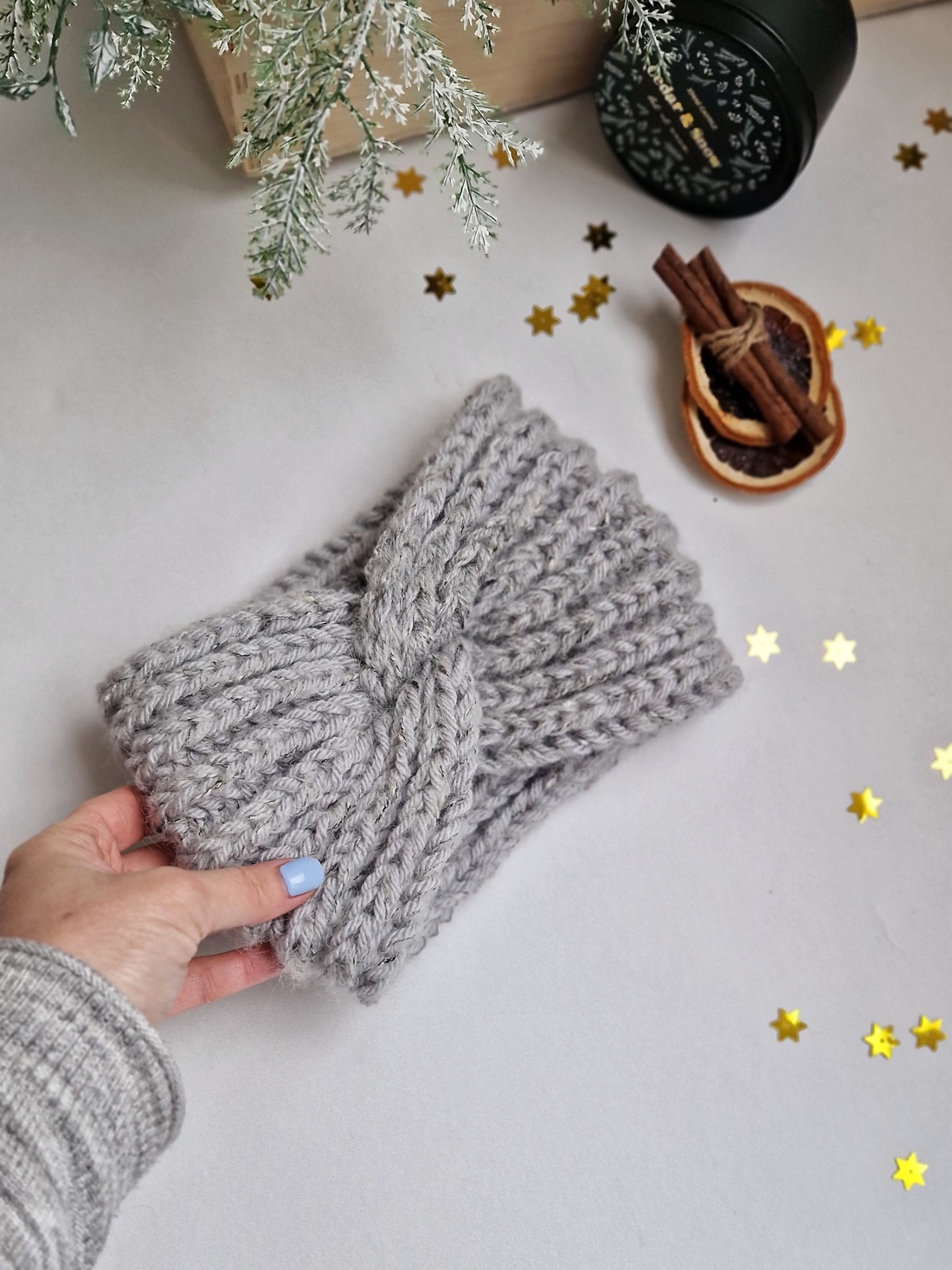 Bentiță tricotata Ice Grey - îmbrăcăminte și modă - eșarfe, pălării, fularuri - căciulă - Artynos.ro