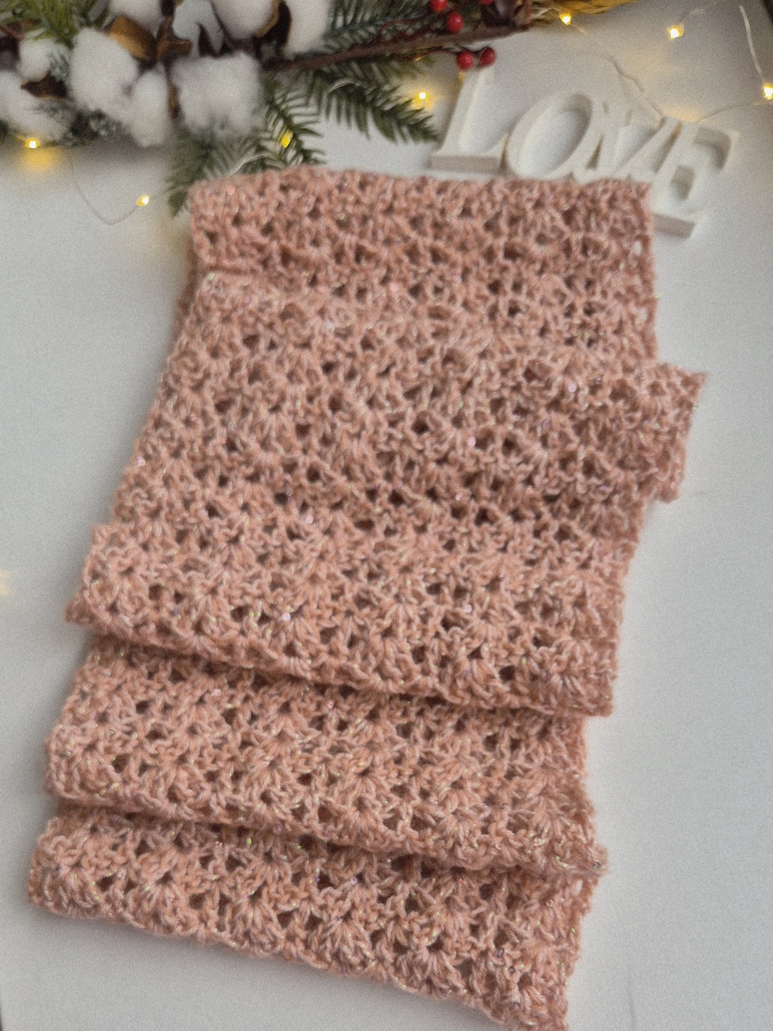 Fular Infinity Blush Sparkle  Lână, Acril și Paiete Elegante - îmbrăcăminte și modă - eșarfe, pălării, fularuri - șaluri - Artynos.ro