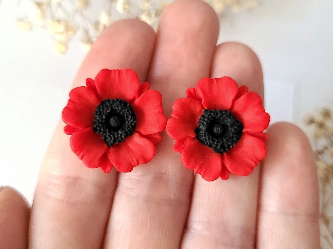 Cercei Flora roșu cu negru - bijuterii - cercei - cercei din argint - Artynos.ro