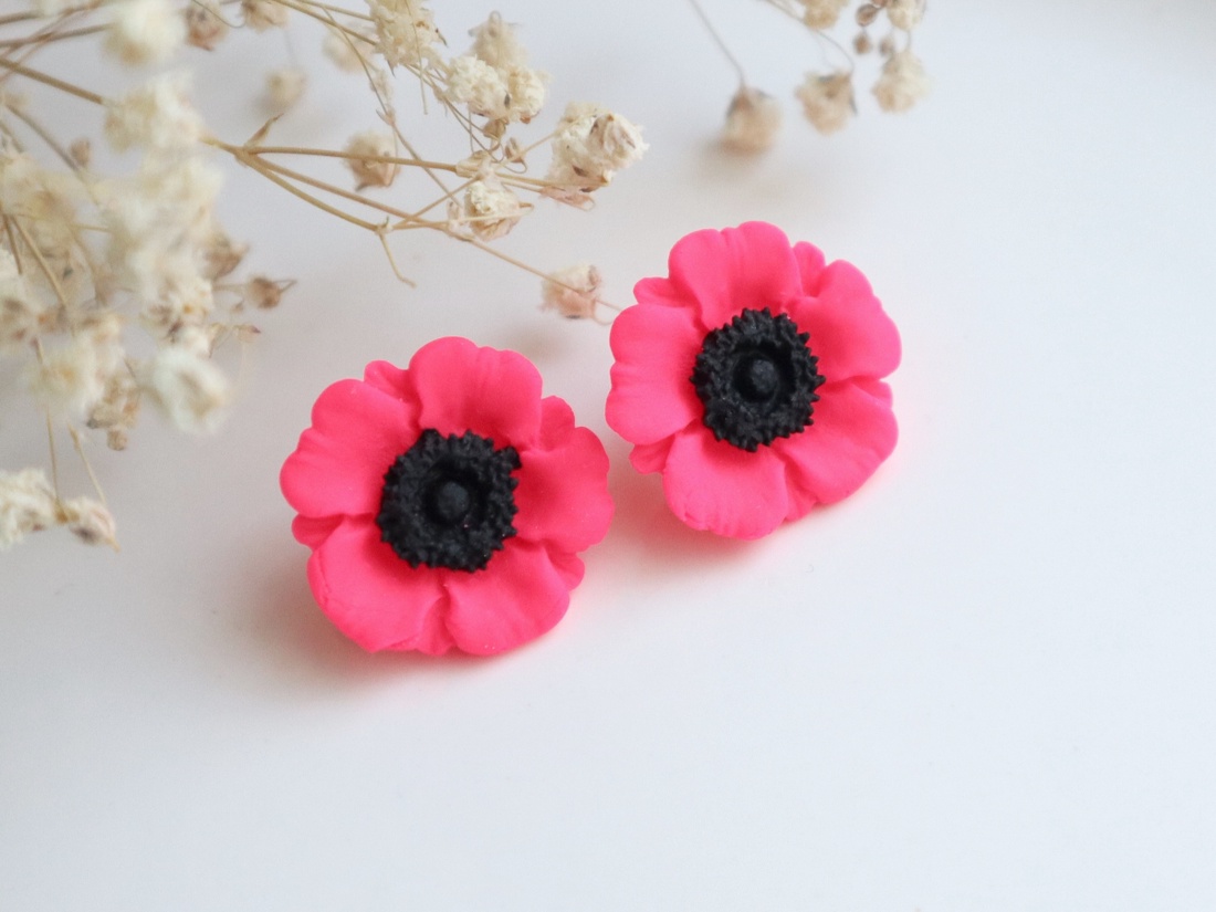 Cercei Flora roz neon cu negru - bijuterii - cercei - cercei din argint - Artynos.ro