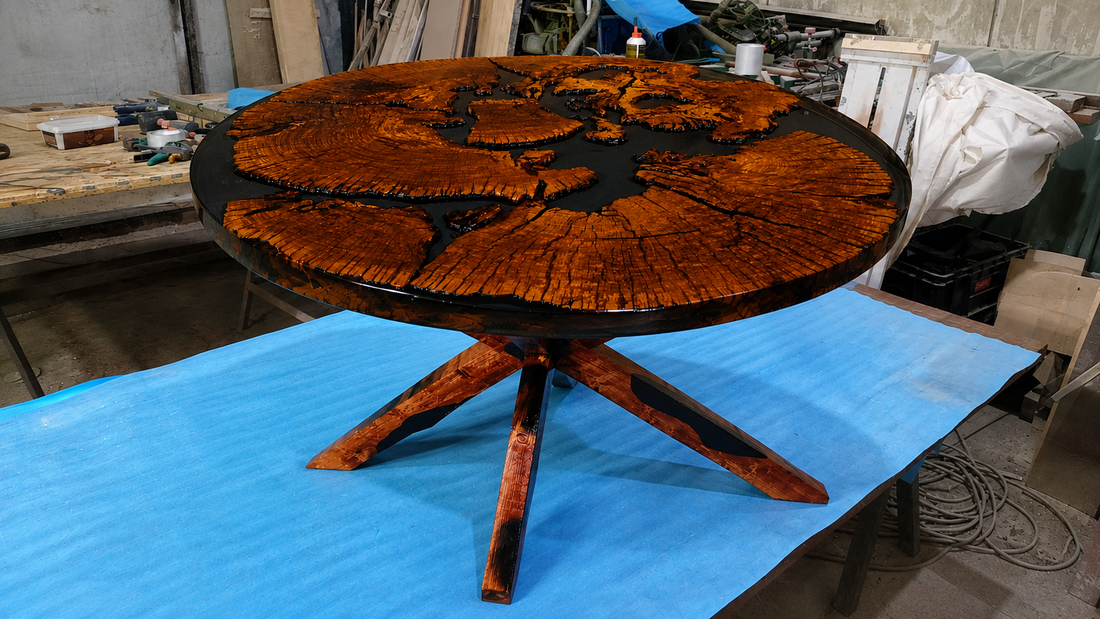 Masă rotundă din lemn cu rășină epoxidica - 120 cm - casă & stil de viață - echipamente de bucătărie - accesorii de servire - măsuță de servire - Artynos.ro