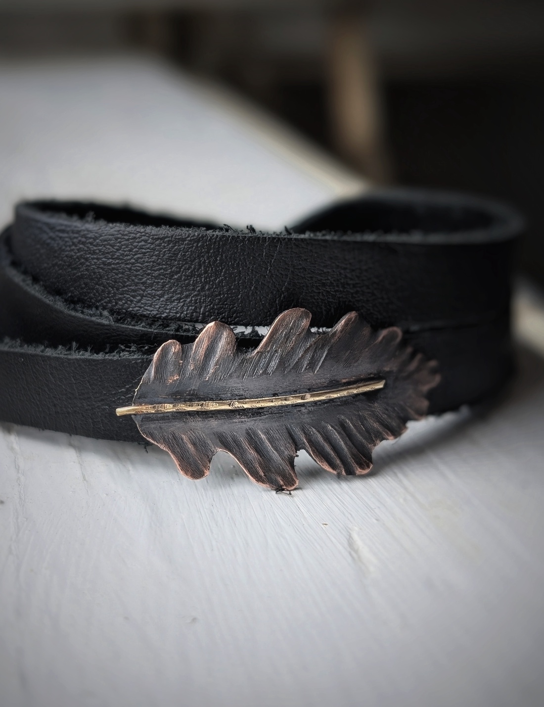 Brățara din piele naturala și cupru Oak Leaf'  - bijuterii - brățări - Artynos.ro