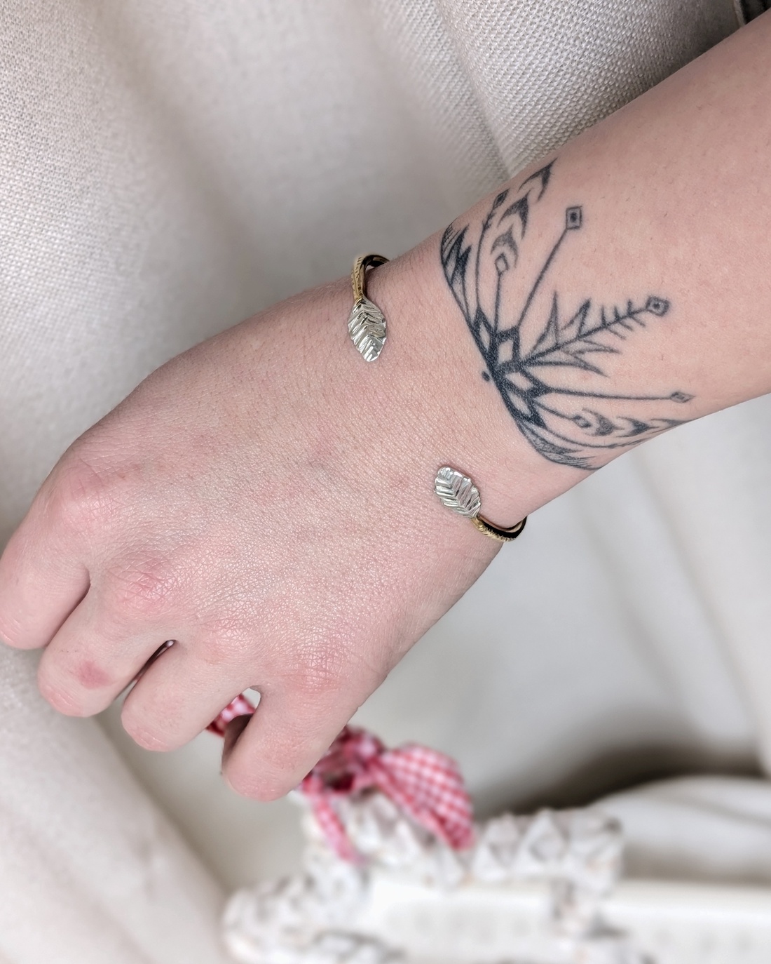 Brățară din alama cu frunze din argint  -  - Artynos.ro