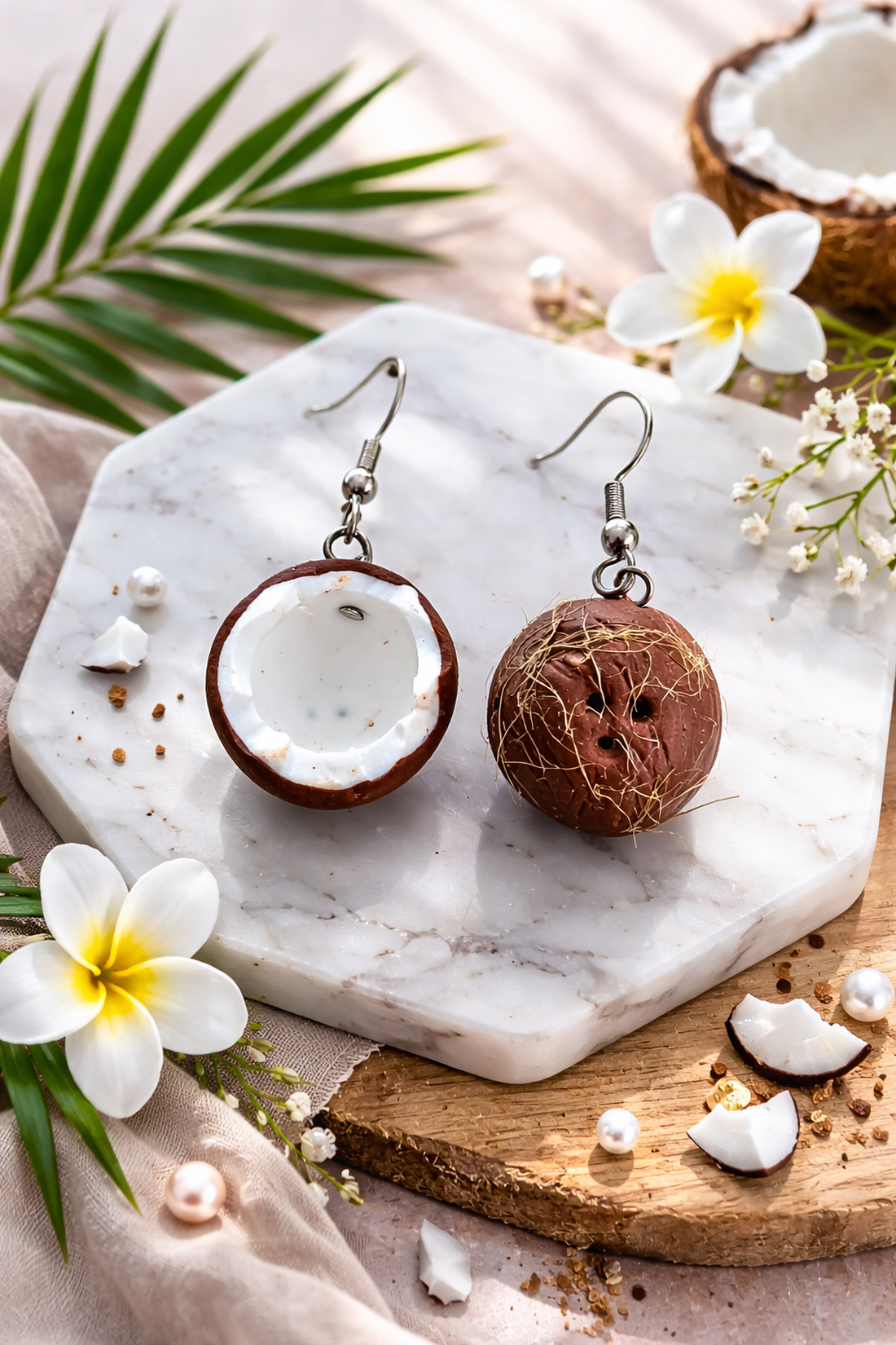 Cercei fimo nuca de cocos - Vibe tropical  - bijuterii - cercei - cercei cu figurine - Artynos.ro