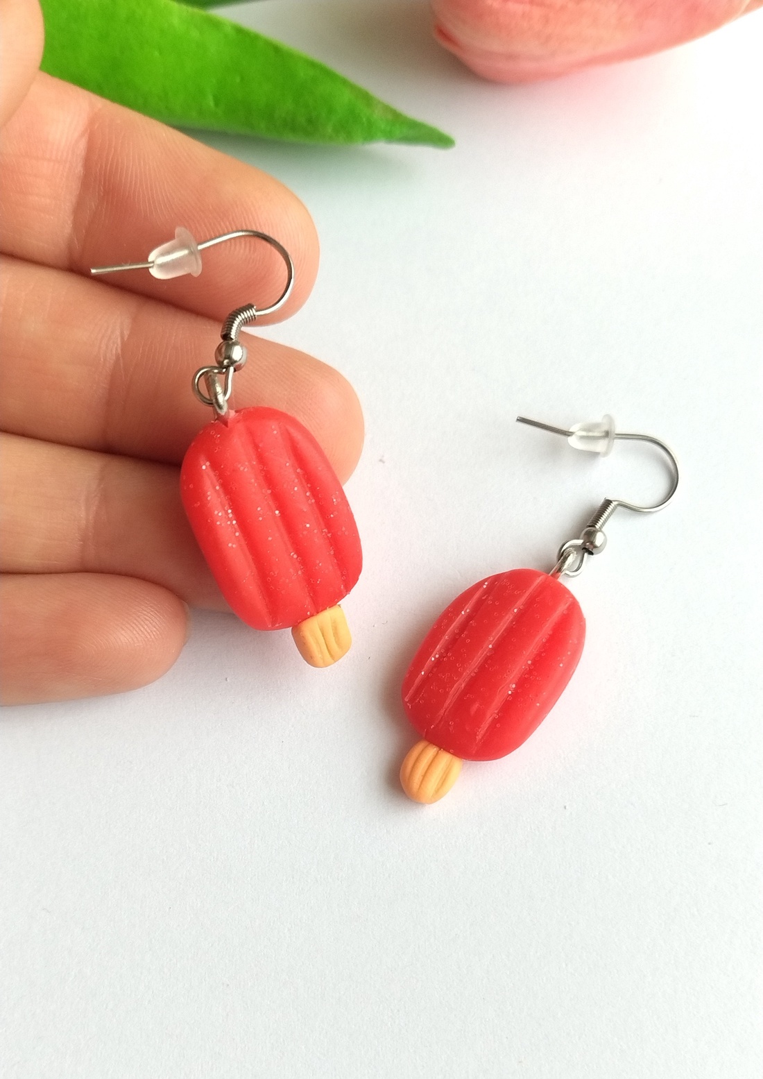 Cercei handmade înghețată pe băț din lut polimeric � inox hipoalergenic, cercei amuzanți kawaii, desert - bijuterii - cercei - cercei cu figurine - Artynos.ro