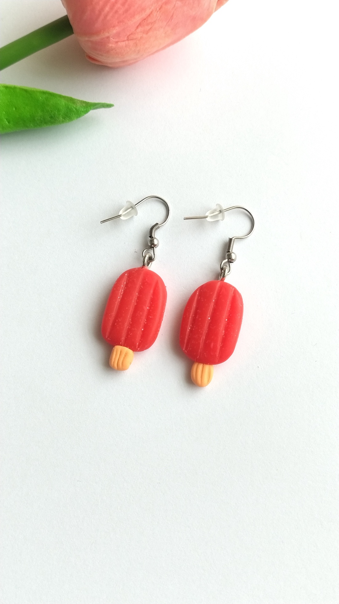 Cercei handmade înghețată pe băț din lut polimeric � inox hipoalergenic, cercei amuzanți kawaii, desert - bijuterii - cercei - cercei cu figurine - Artynos.ro