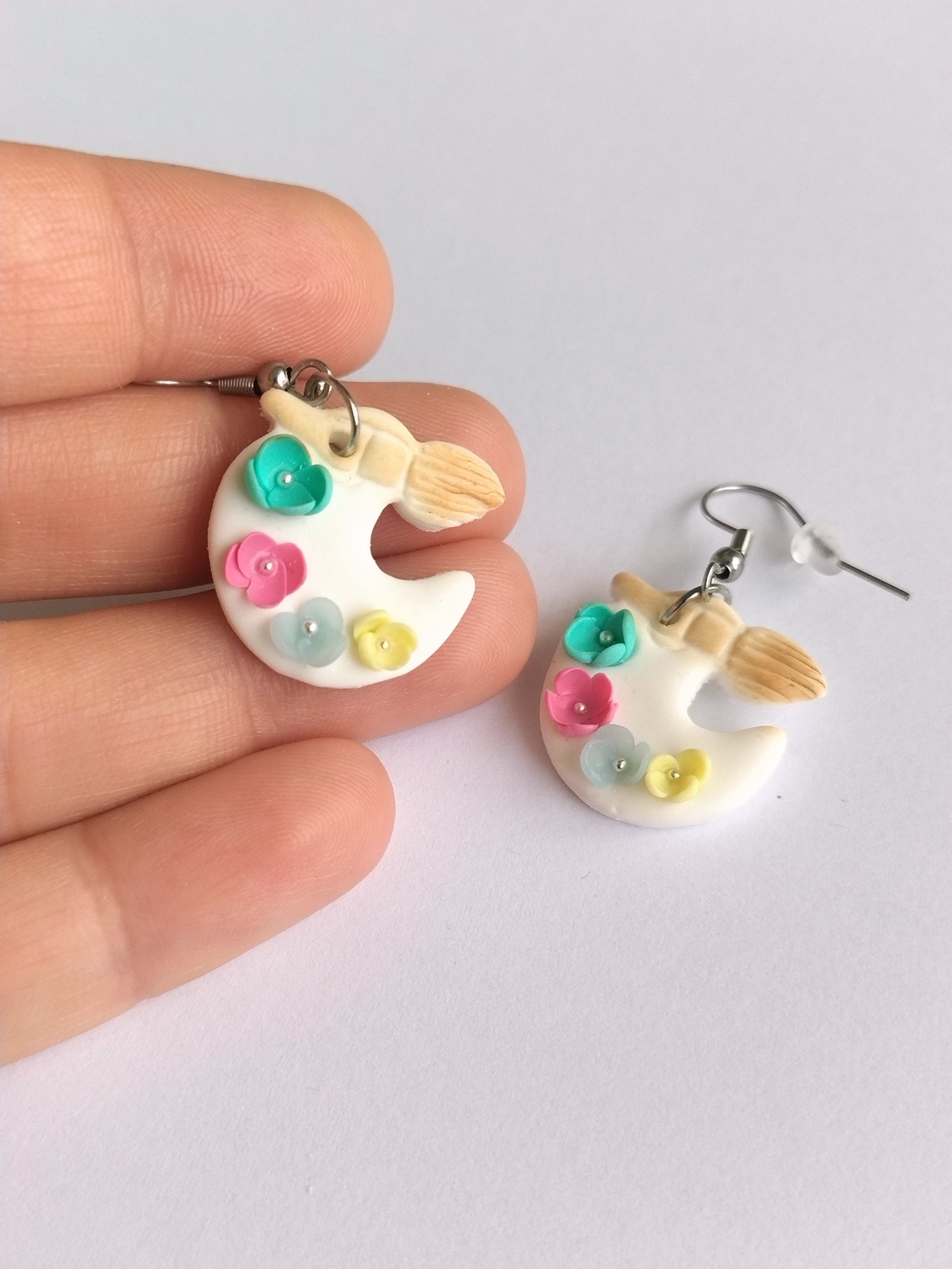 Cercei Paleta Artistului în Flori din lut polimeric � Artynos Handmade - bijuterii - cercei - cercei cu figurine - Artynos.ro