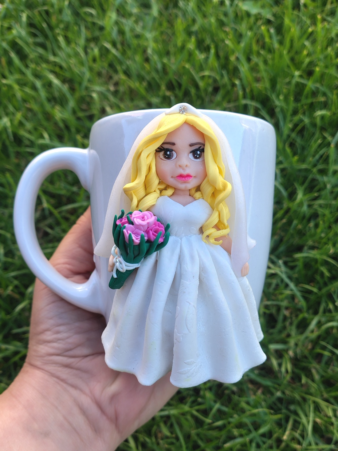 Căniță mireasă decorată manual cu lut polimeric ,Cadou nuntă handmade - accesorii nuntă - amintiri și cadouri de nuntă - albume foto de nuntă - Artynos.ro