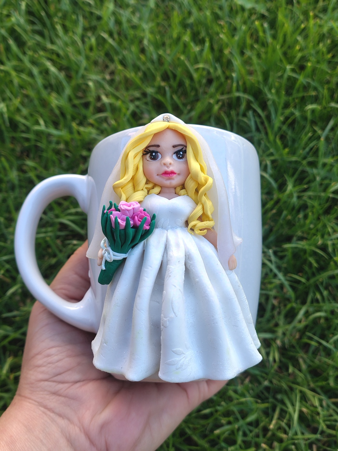 Căniță mireasă decorată manual cu lut polimeric ,Cadou nuntă handmade - accesorii nuntă - amintiri și cadouri de nuntă - albume foto de nuntă - Artynos.ro