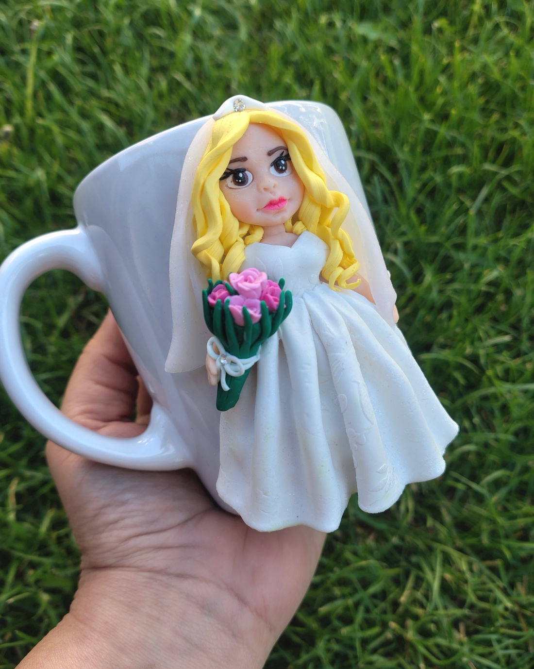 Căniță mireasă decorată manual cu lut polimeric ,Cadou nuntă handmade - accesorii nuntă - amintiri și cadouri de nuntă - albume foto de nuntă - Artynos.ro