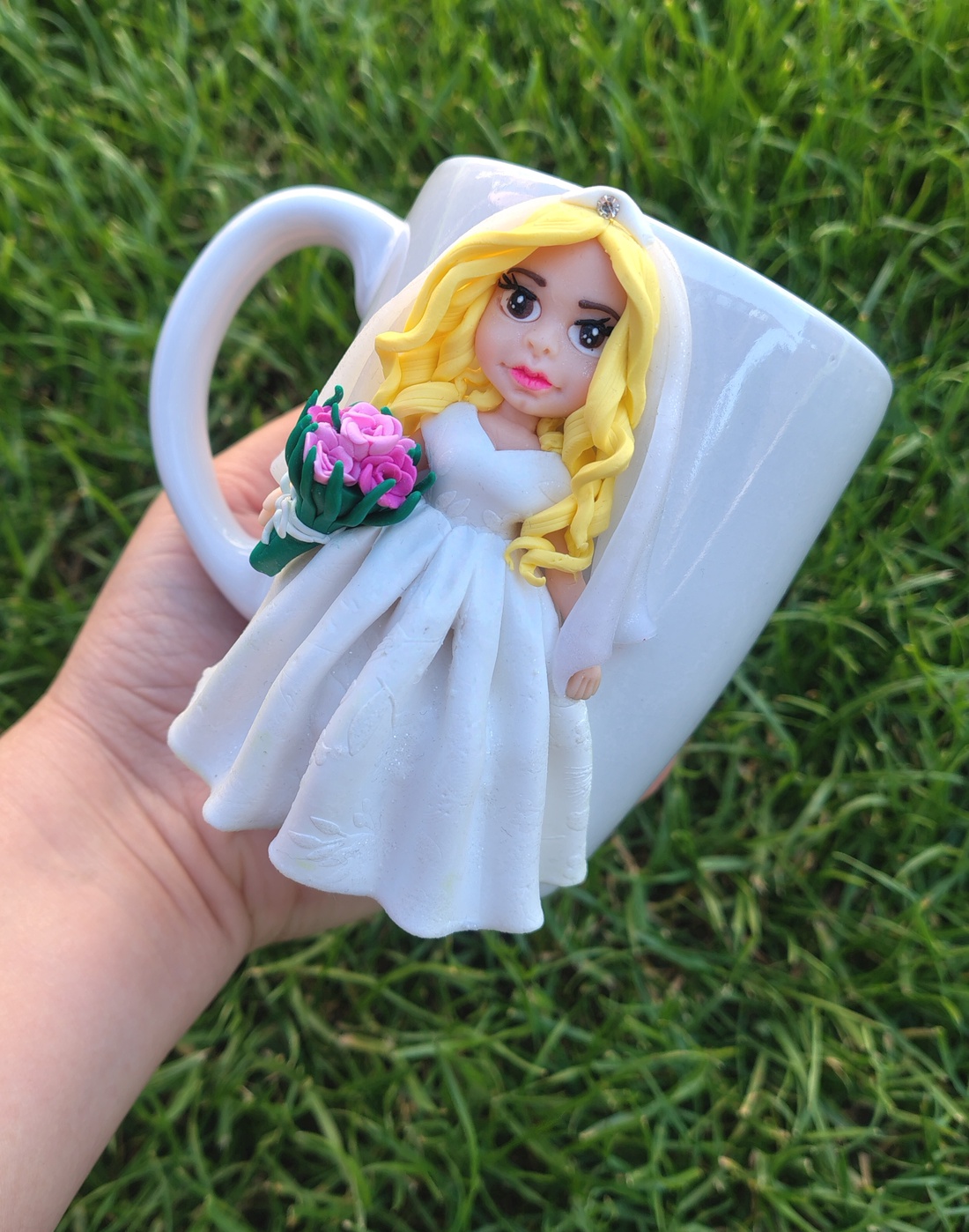Căniță mireasă decorată manual cu lut polimeric ,Cadou nuntă handmade - accesorii nuntă - amintiri și cadouri de nuntă - albume foto de nuntă - Artynos.ro