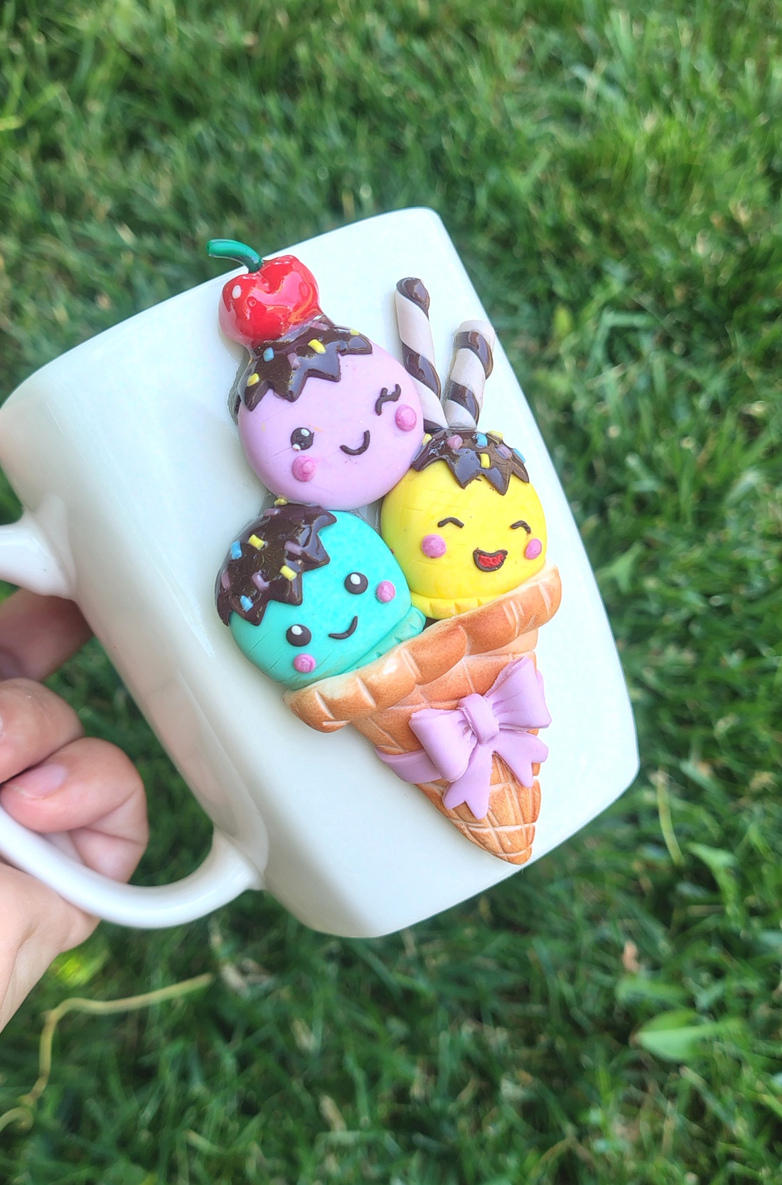 Cană handmade decorată cu înghețată Kawaii - casă & stil de viață - echipamente de bucătărie - accesorii de servire - căni - Artynos.ro