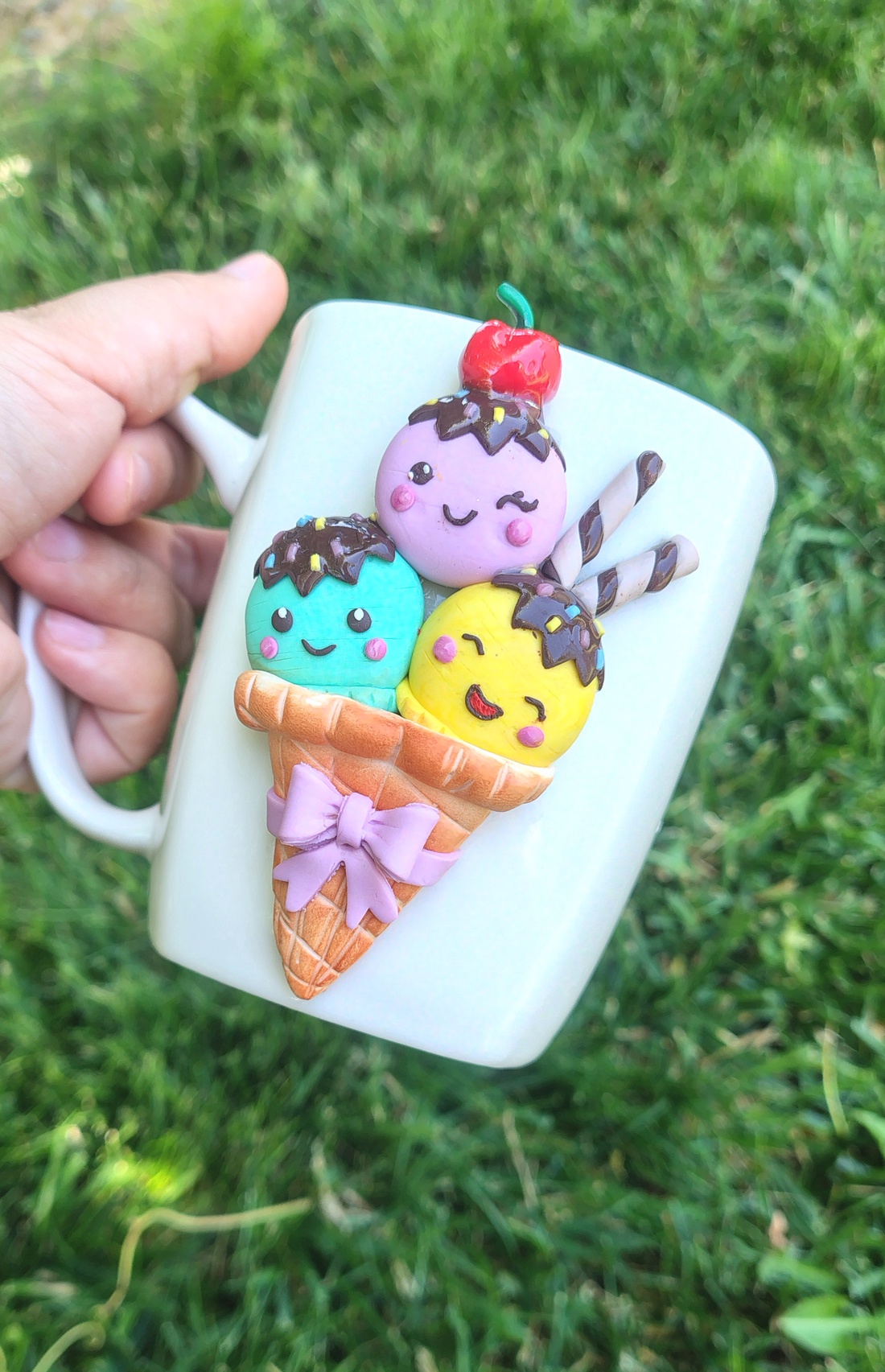 Cană handmade decorată cu înghețată Kawaii - casă & stil de viață - echipamente de bucătărie - accesorii de servire - căni - Artynos.ro