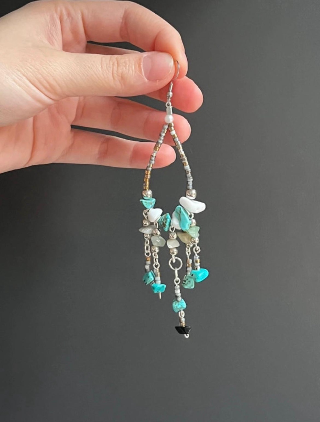 Cercei handmade boho-chic în formă de lacrimă cu pietre naturale. - bijuterii - cercei - cercei din mărgele - Artynos.ro