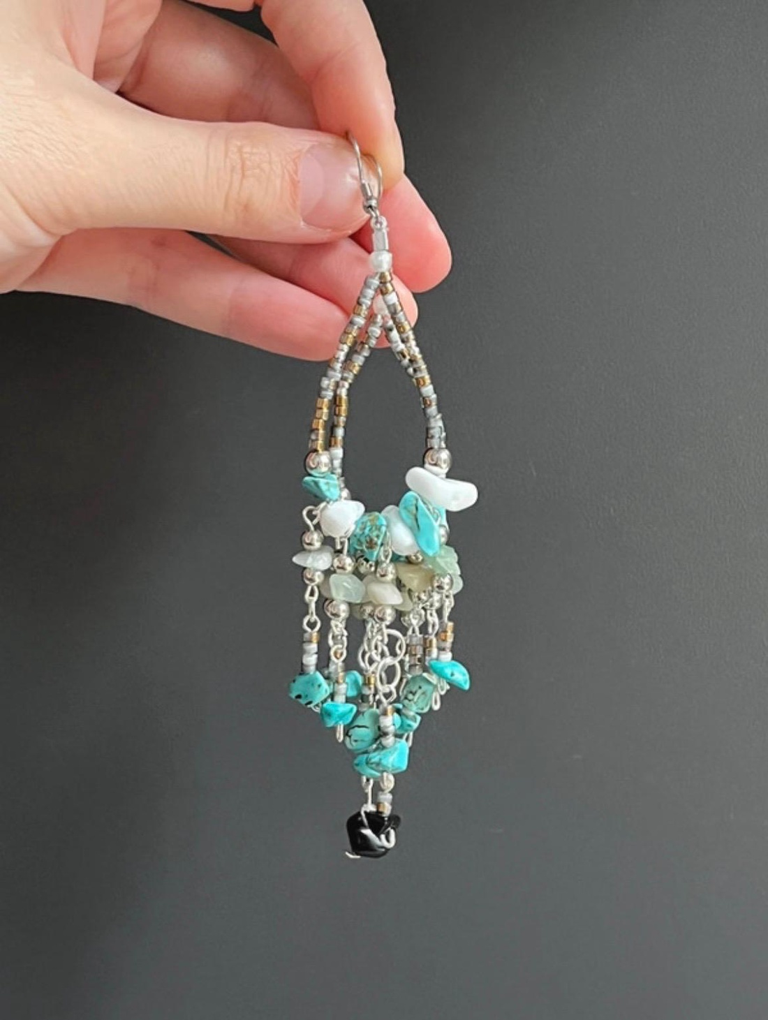 Cercei handmade boho-chic în formă de lacrimă cu pietre naturale. - bijuterii - cercei - cercei din mărgele - Artynos.ro