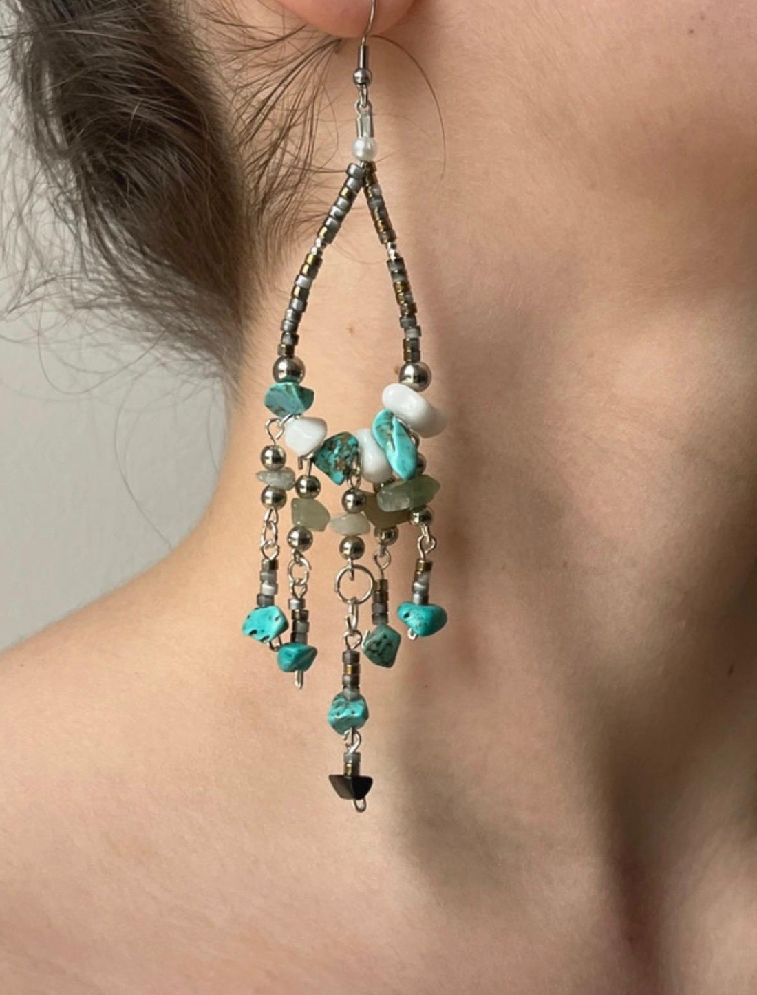 Cercei handmade boho-chic în formă de lacrimă cu pietre naturale. - bijuterii - cercei - cercei din mărgele - Artynos.ro