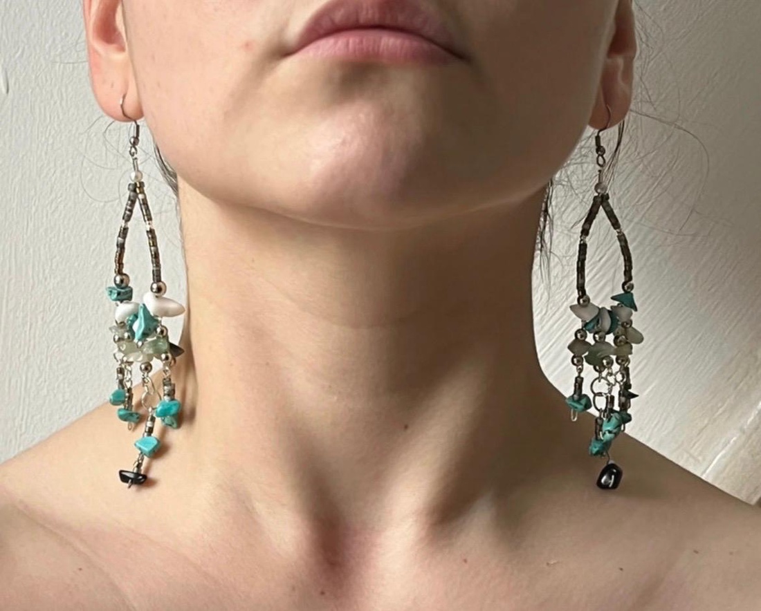 Cercei handmade boho-chic în formă de lacrimă cu pietre naturale. - bijuterii - cercei - cercei din mărgele - Artynos.ro