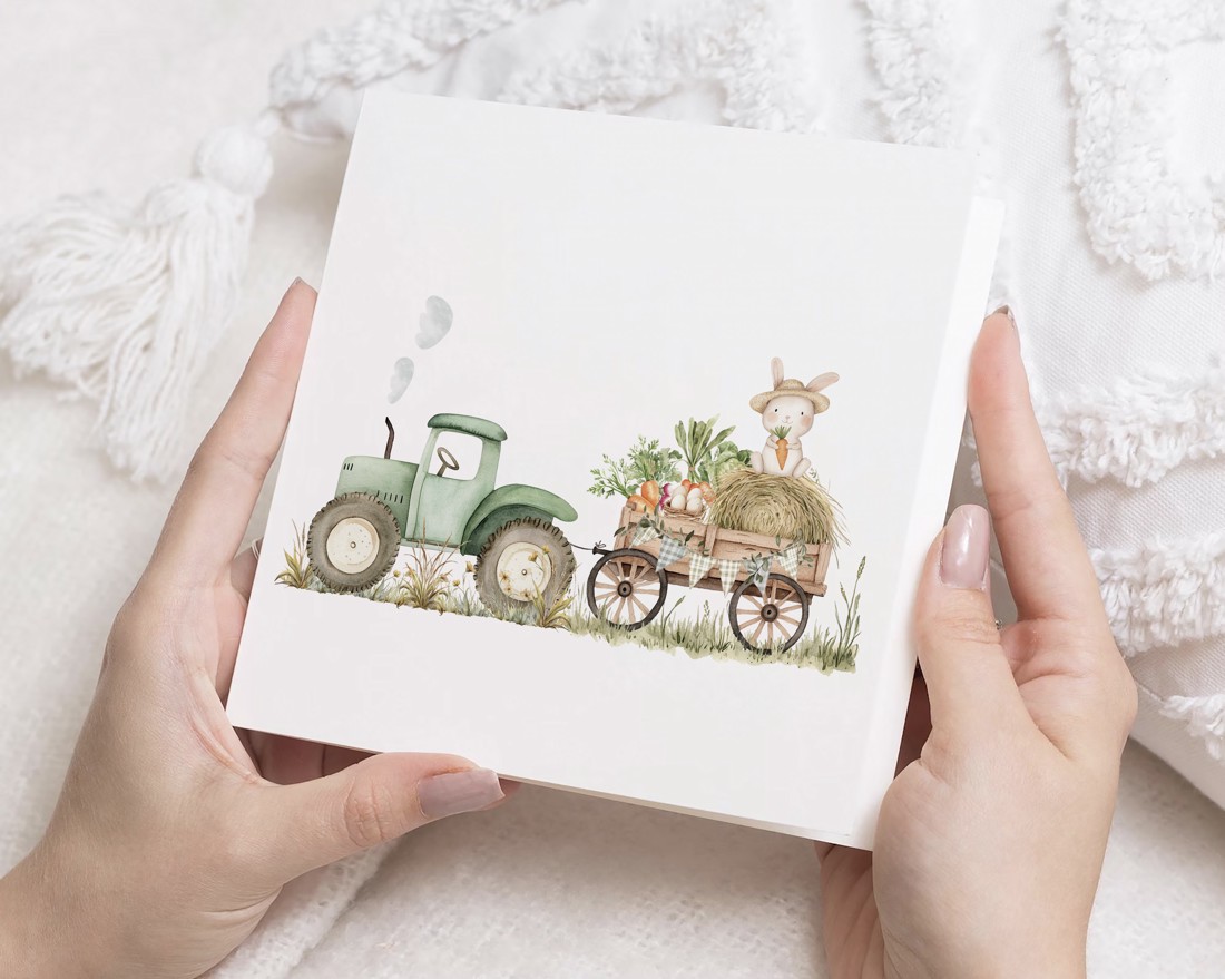 Carte poștală de Paște, felicitare tractor, felicitare cadou iepuraș - - Artynos.ro Carte poștală de Paște, felicitare tractor, felicitare cadou iepuraș - - Artynos.ro