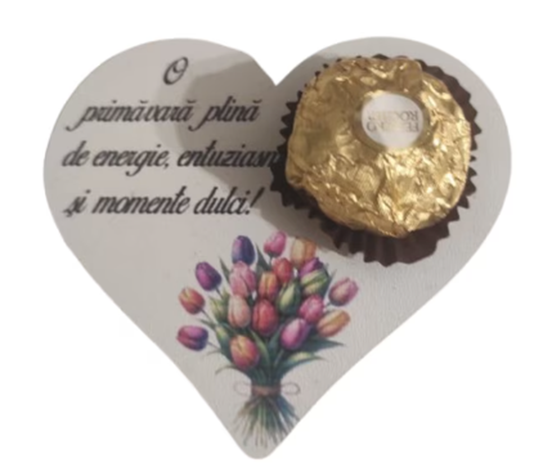 Martisor dulce model inima cu bomboana Ferrero Rocher - bijuterii - mărțișor - Artynos.ro