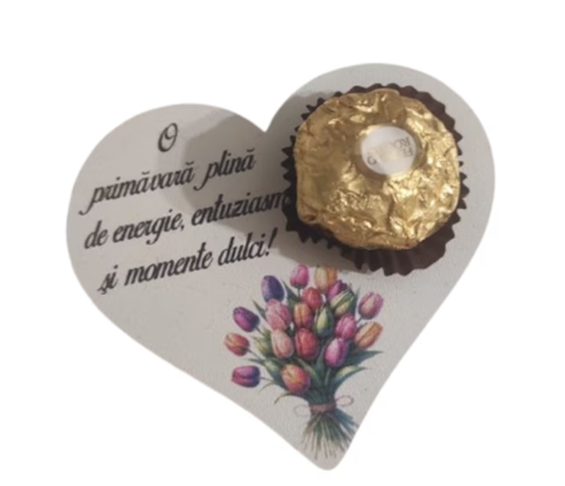 Martisor dulce model inima cu bomboana Ferrero Rocher - bijuterii - mărțișor - Artynos.ro