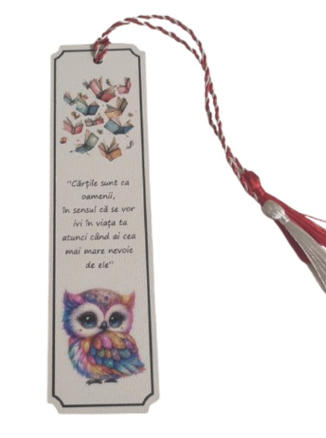 Martisor semn de Carte - Model Bufnita 18 cm x 5 cm, material Mdf imprimat UV - bijuterii - mărțișor - Artynos.ro