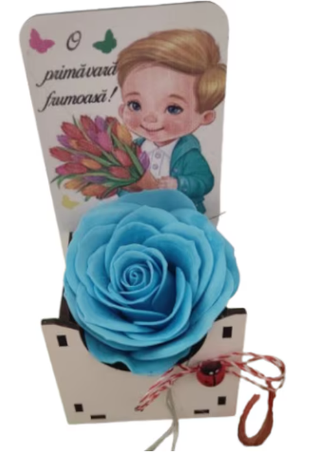 Martisor cu trandafir de sapun parfumat premium in cutiuta mdf - bijuterii - mărțișor - Artynos.ro