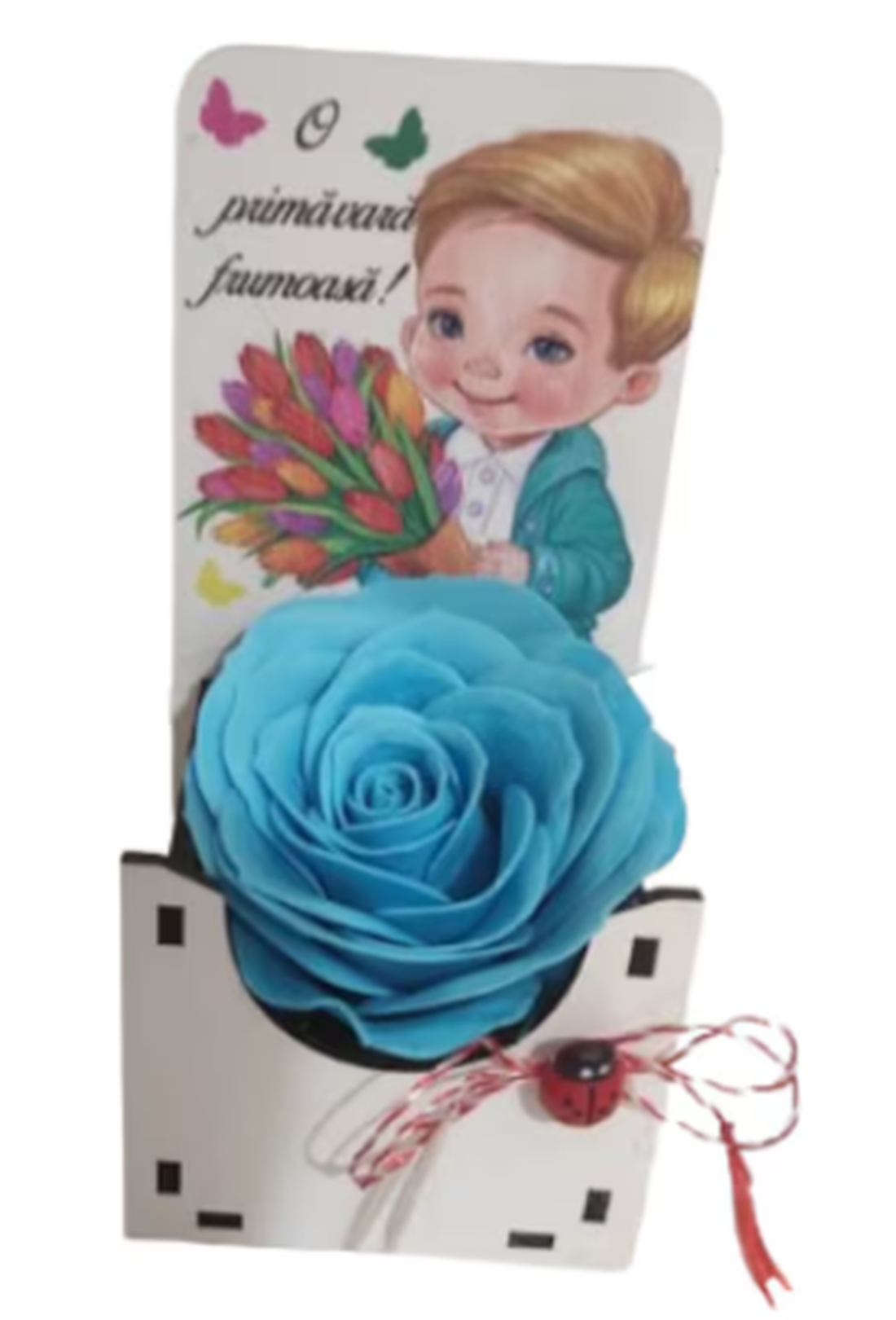 Martisor cu trandafir de sapun parfumat premium in cutiuta mdf - bijuterii - mărțișor - Artynos.ro