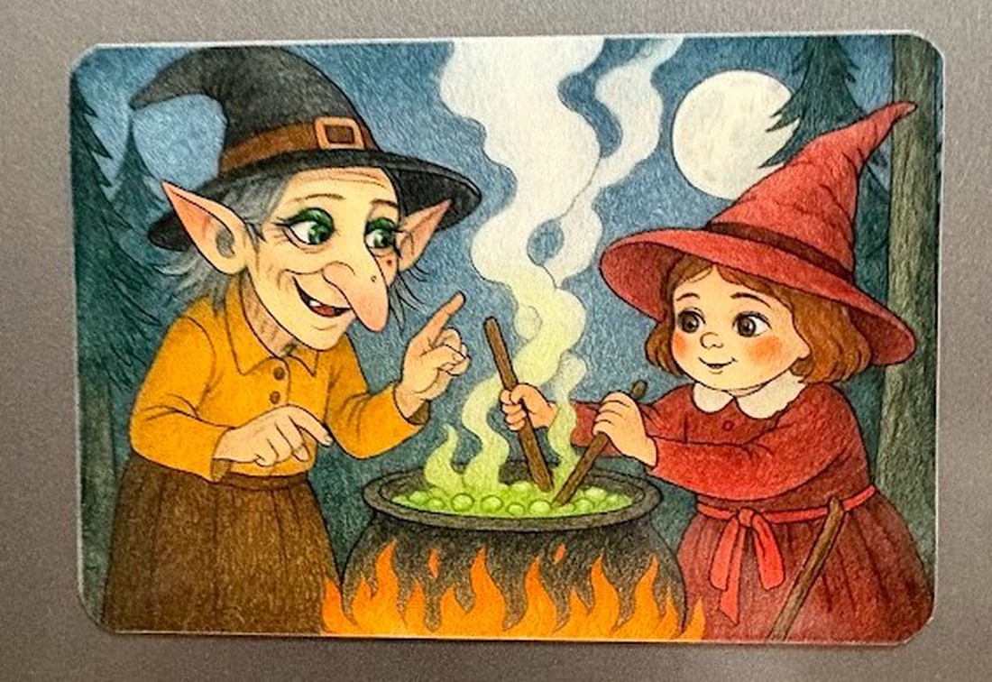 Magnet de frigider Mica vrăjitoare învață să gătească - casă & stil de viață - echipamente de bucătărie - decor de bucătărie - magneți de frigider - Artynos.ro