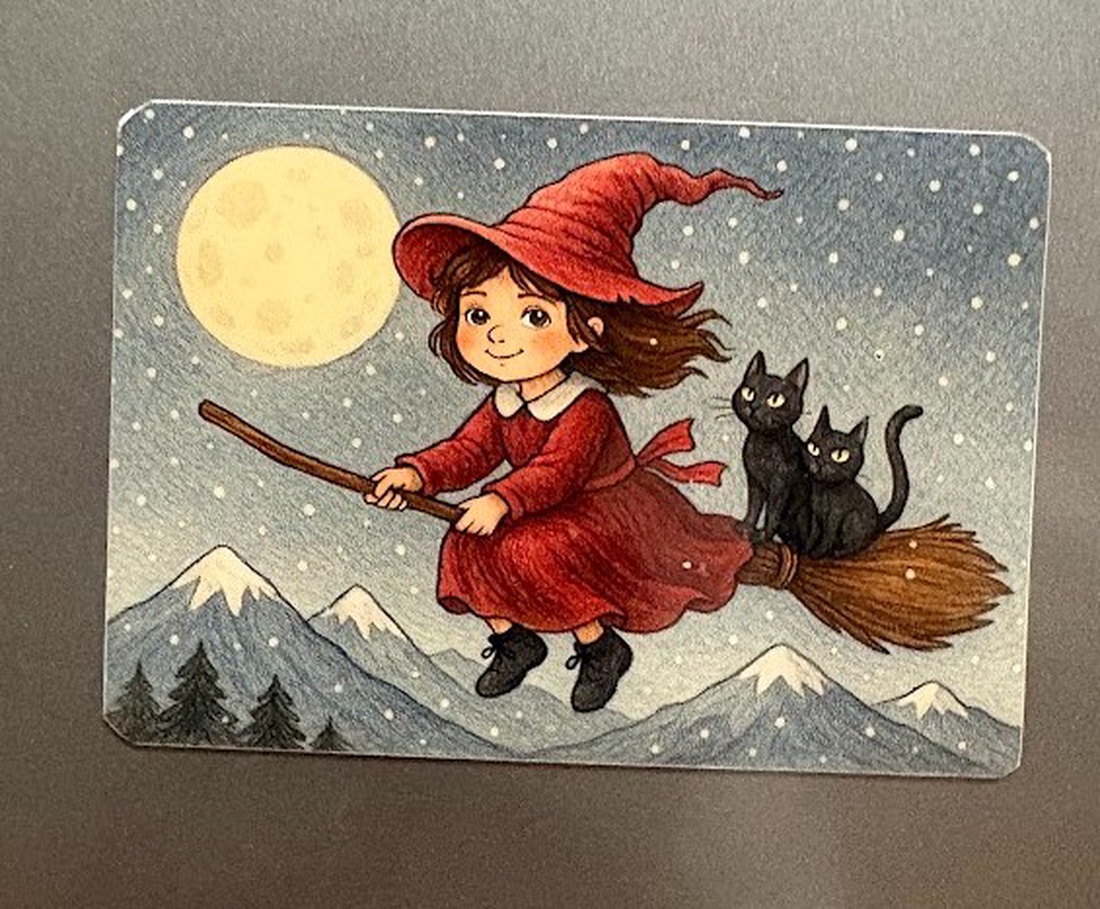 Magnet de frigider Mica vrăjitoare zboară - casă & stil de viață - echipamente de bucătărie - decor de bucătărie - magneți de frigider - Artynos.ro