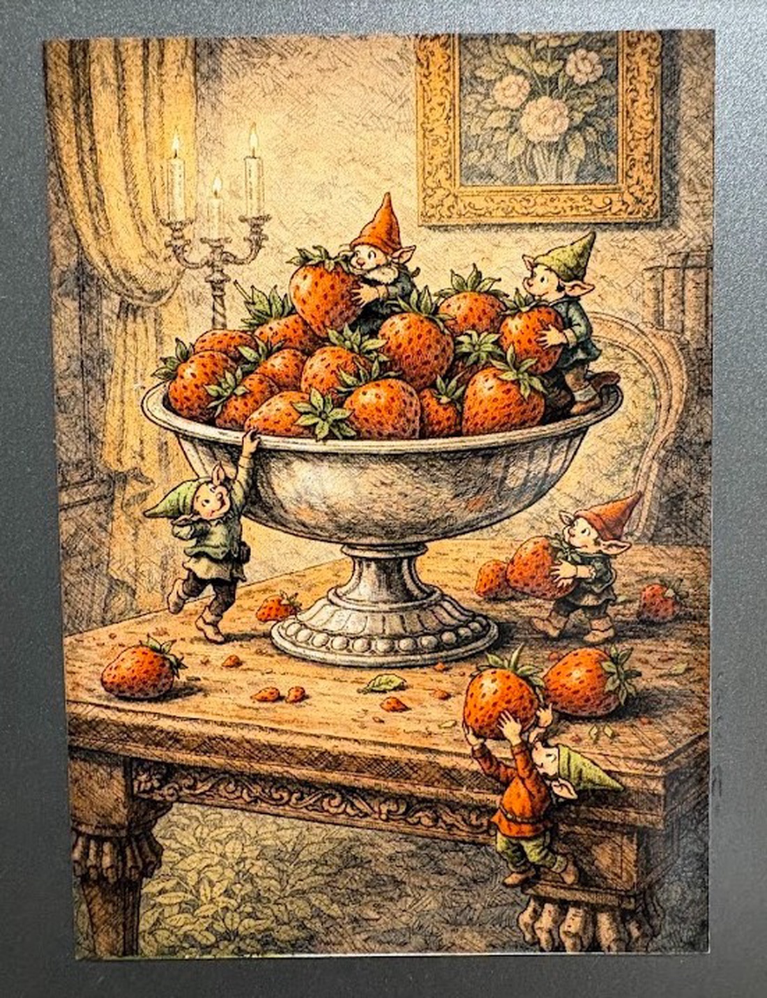 Magnet de frigider Spiridușii hoți de căpșuni - casă & stil de viață - echipamente de bucătărie - decor de bucătărie - magneți de frigider - Artynos.ro