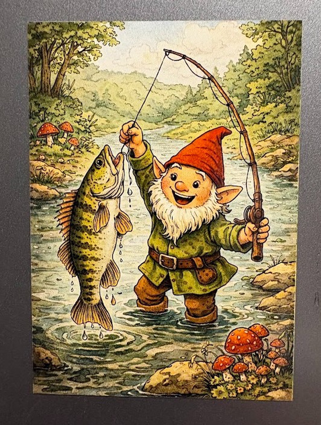 Magnet de frigider Piticul prinde șalău în pârâu - casă & stil de viață - echipamente de bucătărie - decor de bucătărie - magneți de frigider - Artynos.ro