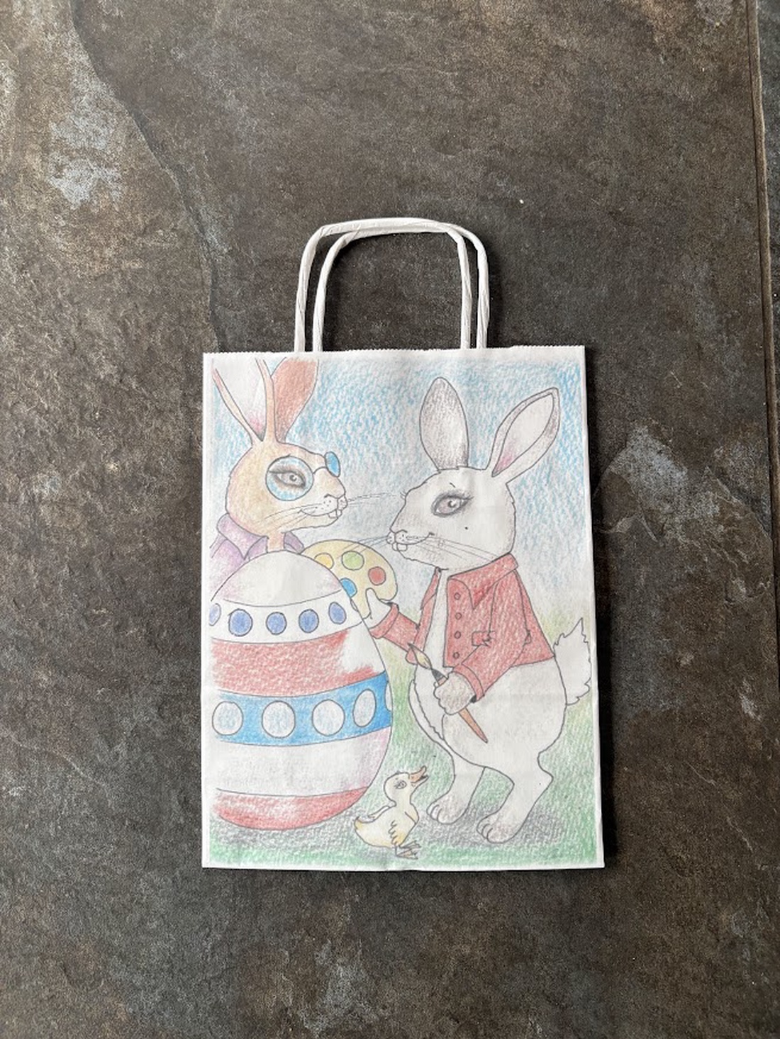 Punguță cadou � iepurași de Paște pictând ouă - accessorii și unelte - hârtie - hârtie decorativă - Artynos.ro