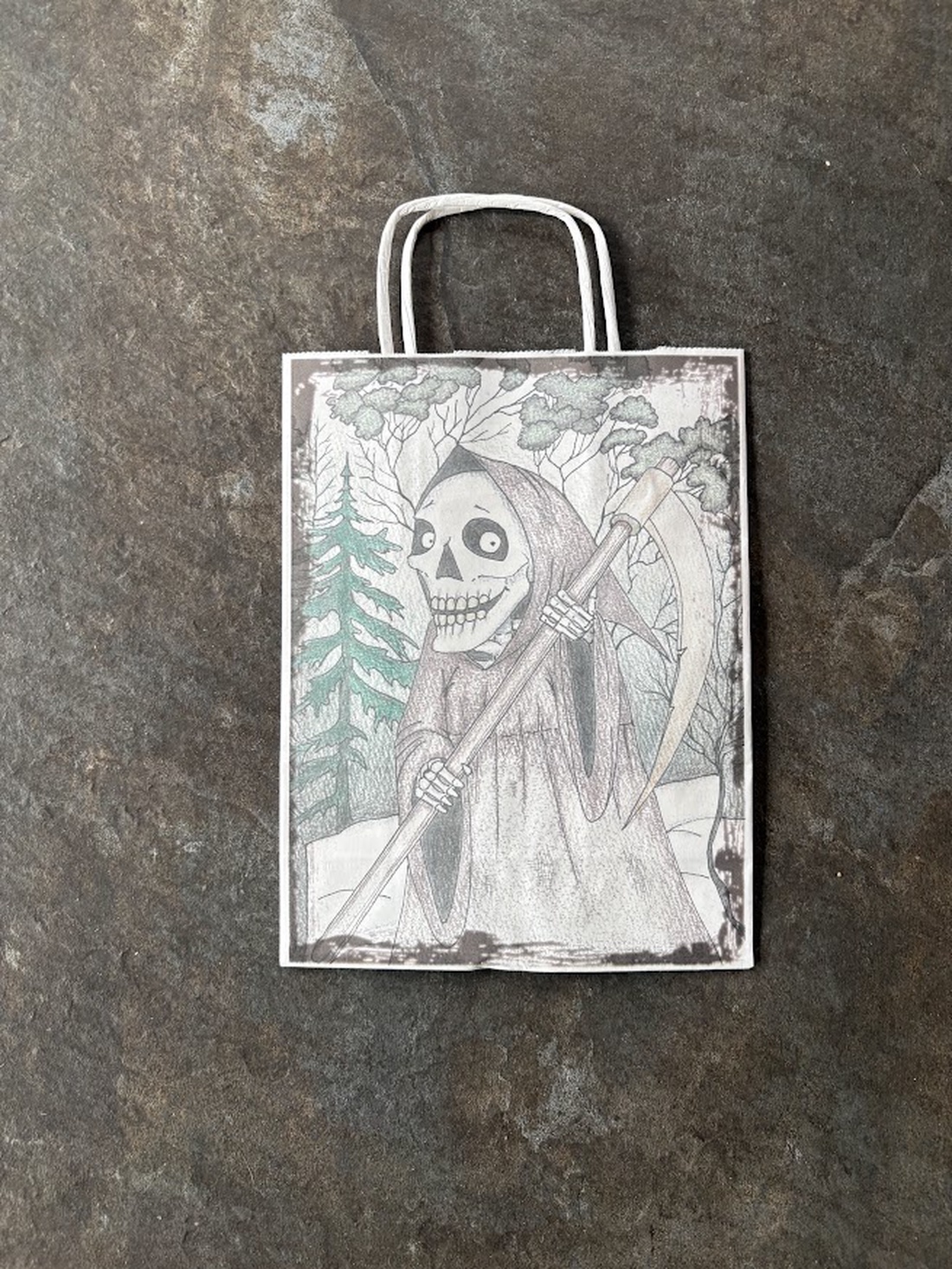 Punguță cadou � schelet jucăuș cu coasă (Halloween) - accessorii și unelte - hârtie - hârtie decorativă - Artynos.ro