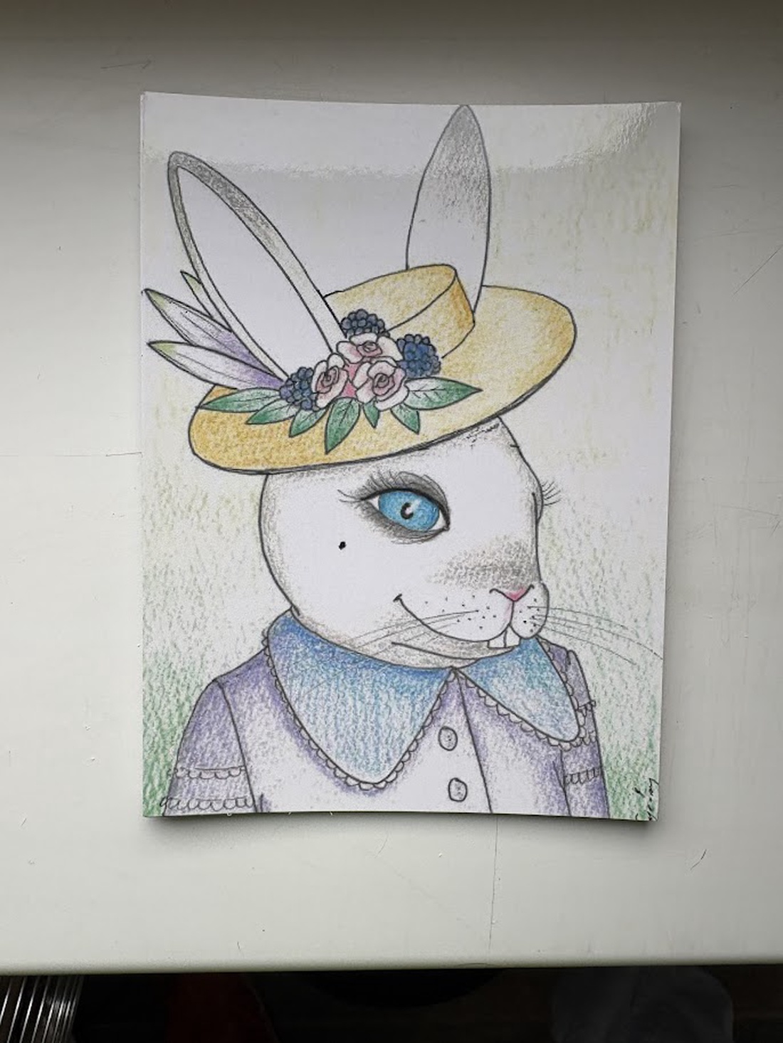 Carte poștală � Iepurașă elegantă de Paște, ilustrație desenată manual - casă & stil de viață - produse de papetărie - cărți poștale - Artynos.ro