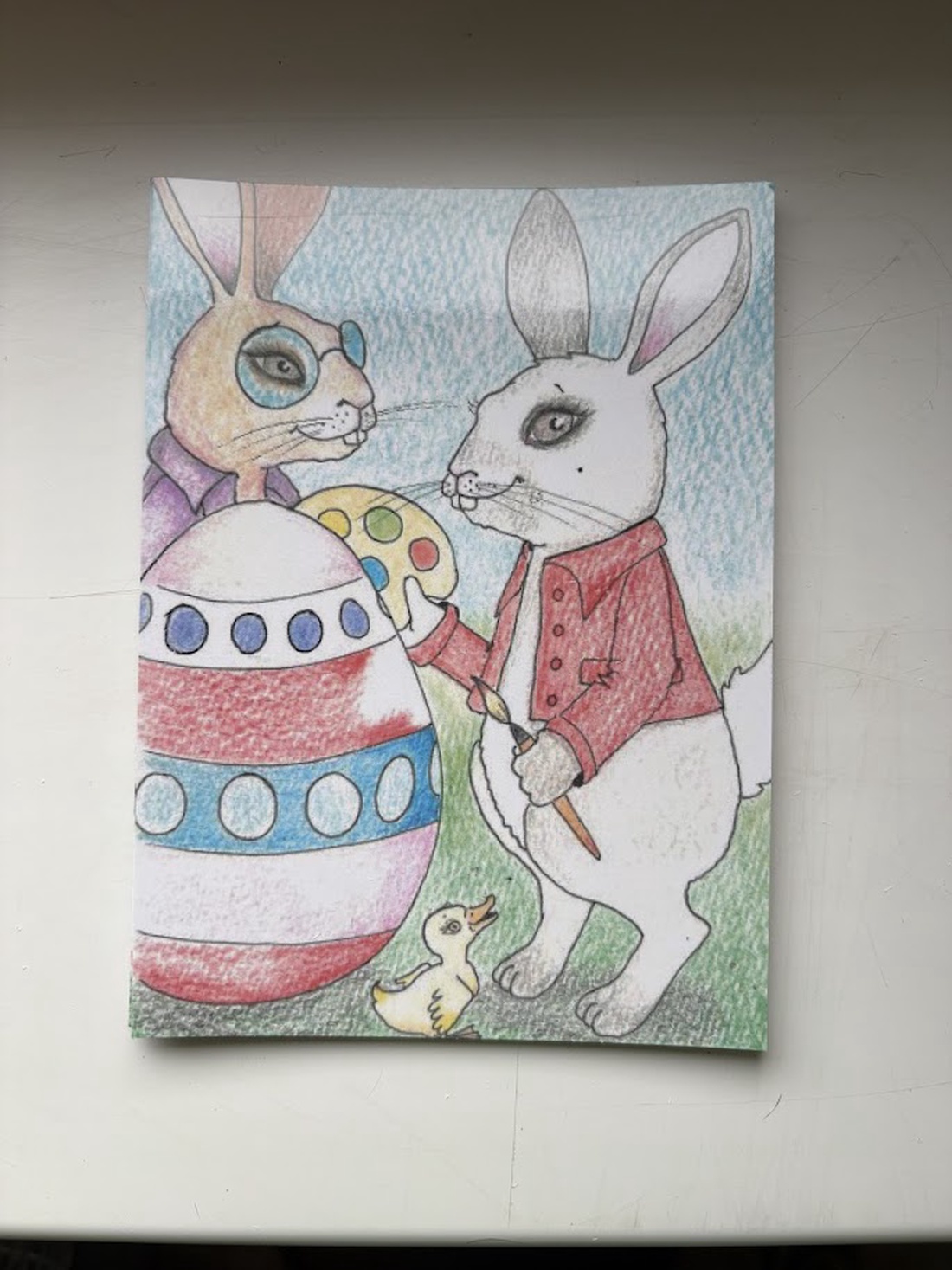 Carte poștală � Iepurași de Paște, desen realizat manual - casă & stil de viață - produse de papetărie - cărți poștale - Artynos.ro