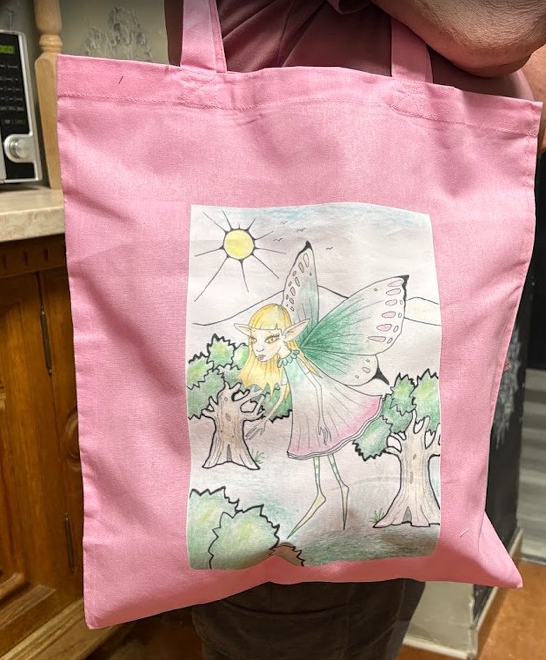 Sac de pânză roz cu model de zână - genți și portofele - geantă pentru cumpărături - totebaguri - Artynos.ro