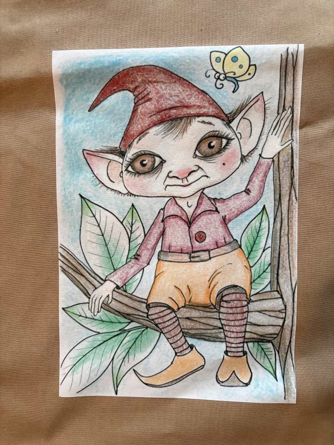 Sac din pânză bej cu model de gnom - genți și portofele - geantă pentru cumpărături - totebaguri - Artynos.ro