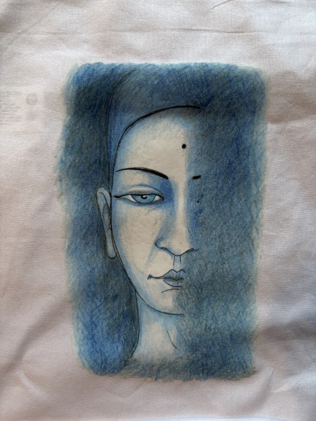 Sac din pânză alb cu model de Buddha albastru - genți și portofele - geantă pentru cumpărături - totebaguri - Artynos.ro