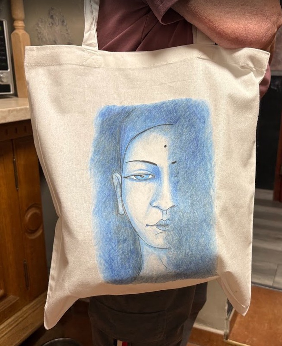 Sac din pânză alb cu model de Buddha albastru - genți și portofele - geantă pentru cumpărături - totebaguri - Artynos.ro