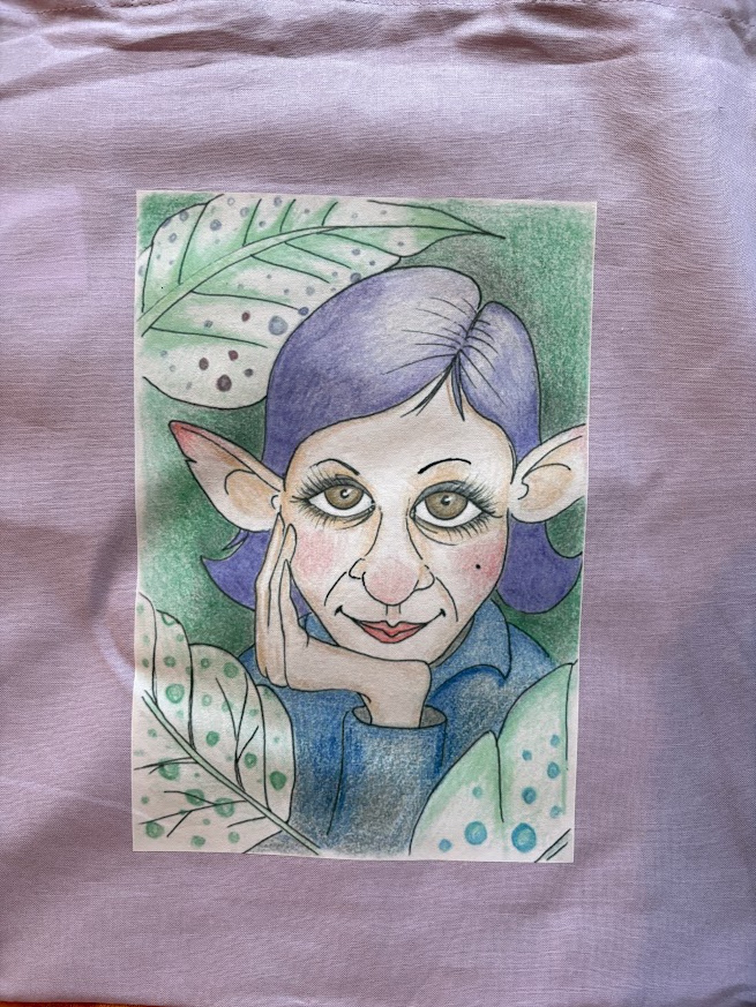 Sac din pânză mov cu model de fată gnom - genți și portofele - geantă pentru cumpărături - totebaguri - Artynos.ro