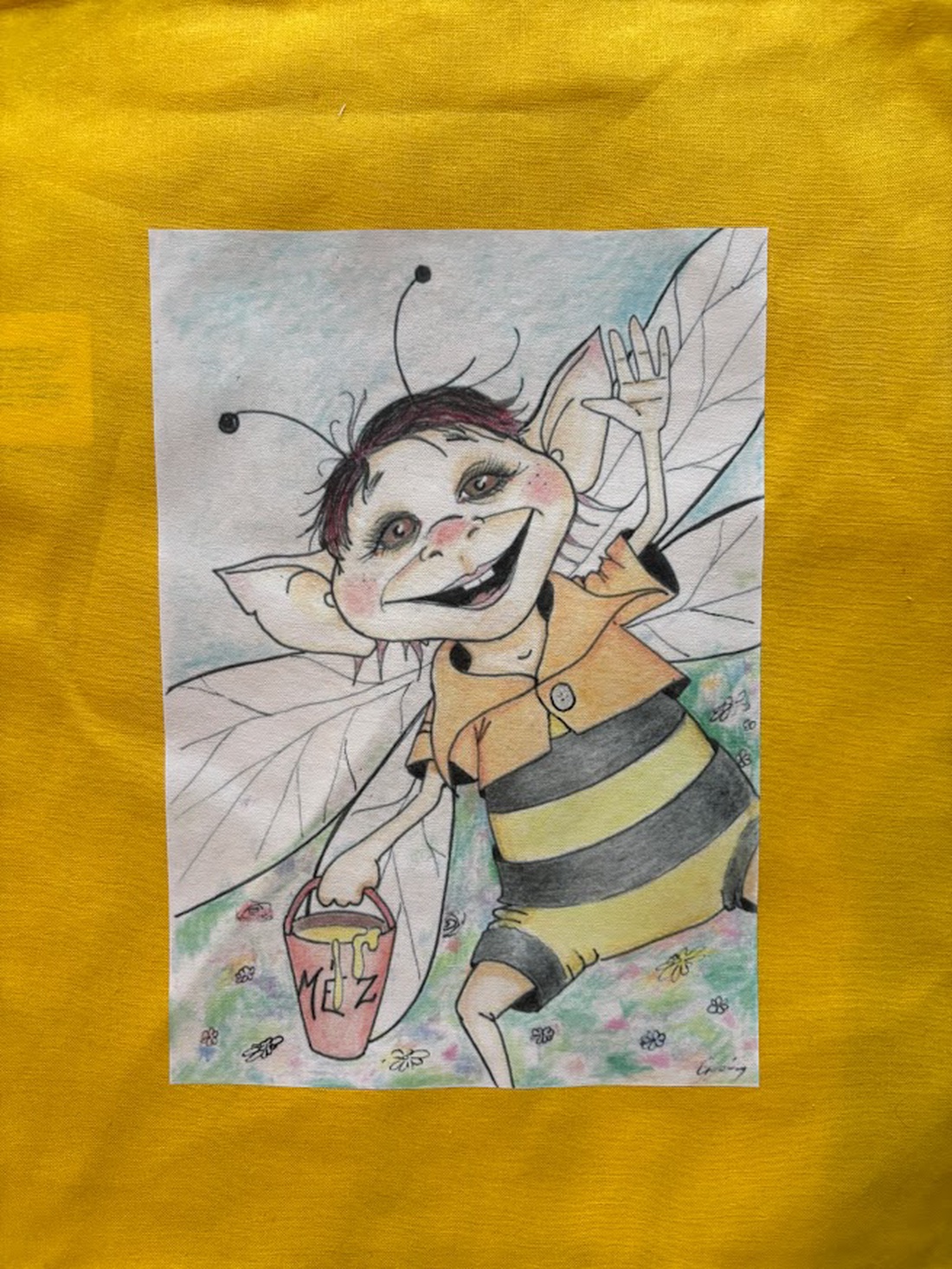 Sac din pânză galben cu model de albină - genți și portofele - geantă pentru cumpărături - totebaguri - Artynos.ro