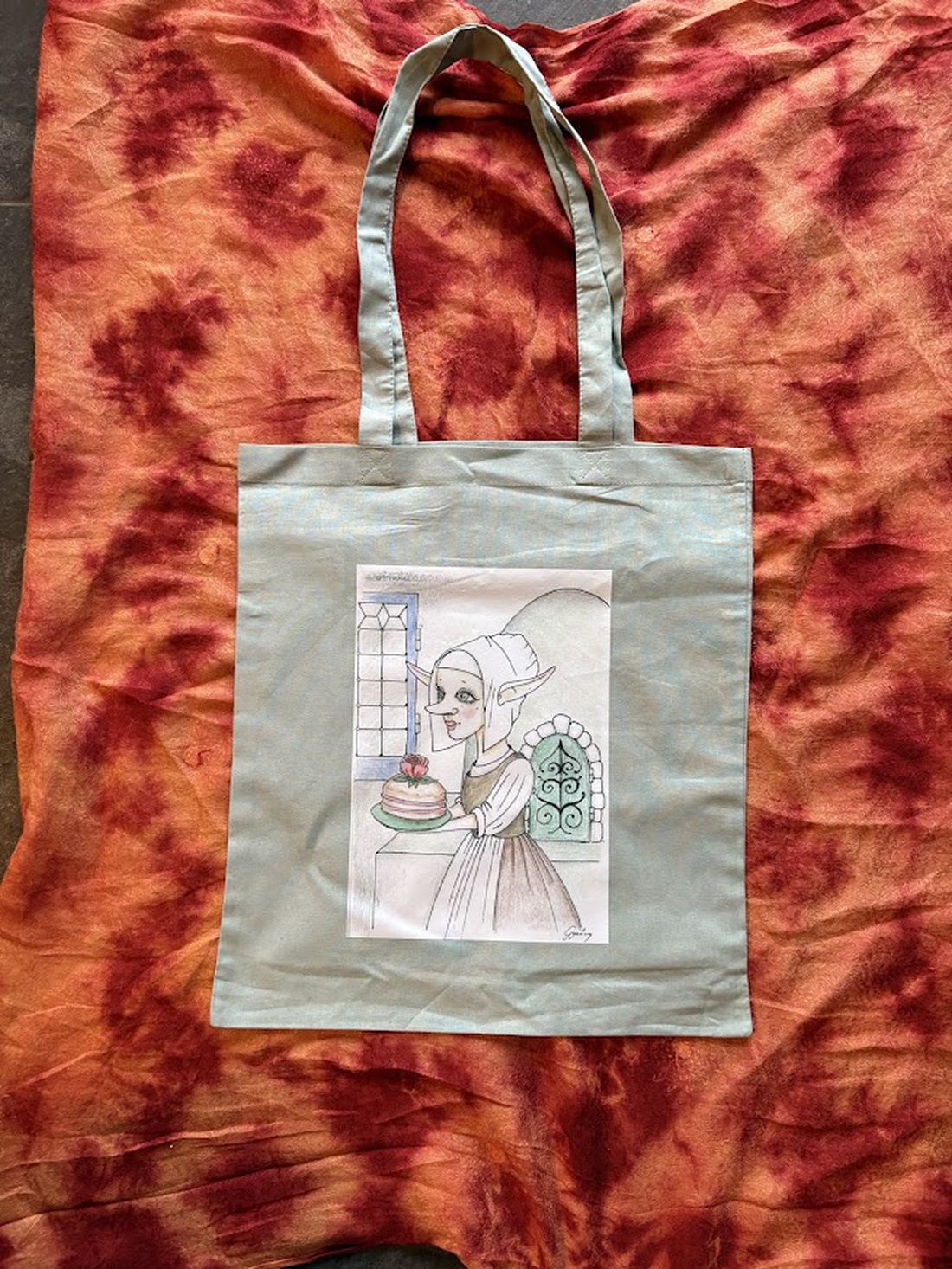 Sac din pânză kaki cu model de fată gnom din Țările de Jos - genți și portofele - geantă pentru cumpărături - totebaguri - Artynos.ro