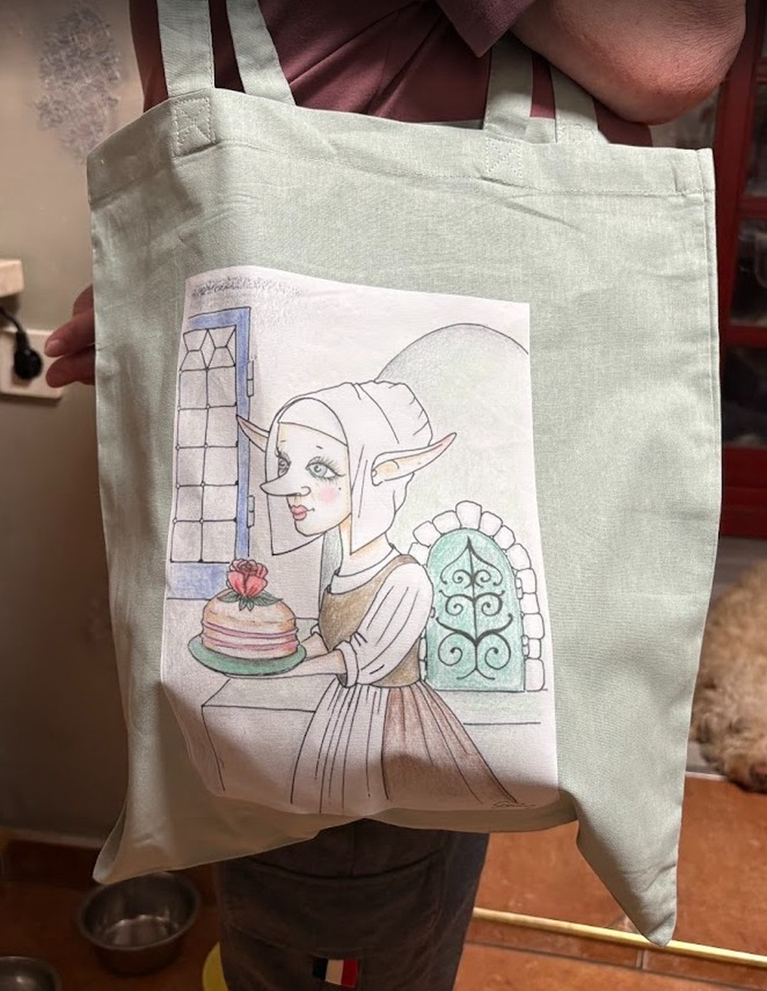 Sac din pânză kaki cu model de fată gnom din Țările de Jos - genți și portofele - geantă pentru cumpărături - totebaguri - Artynos.ro