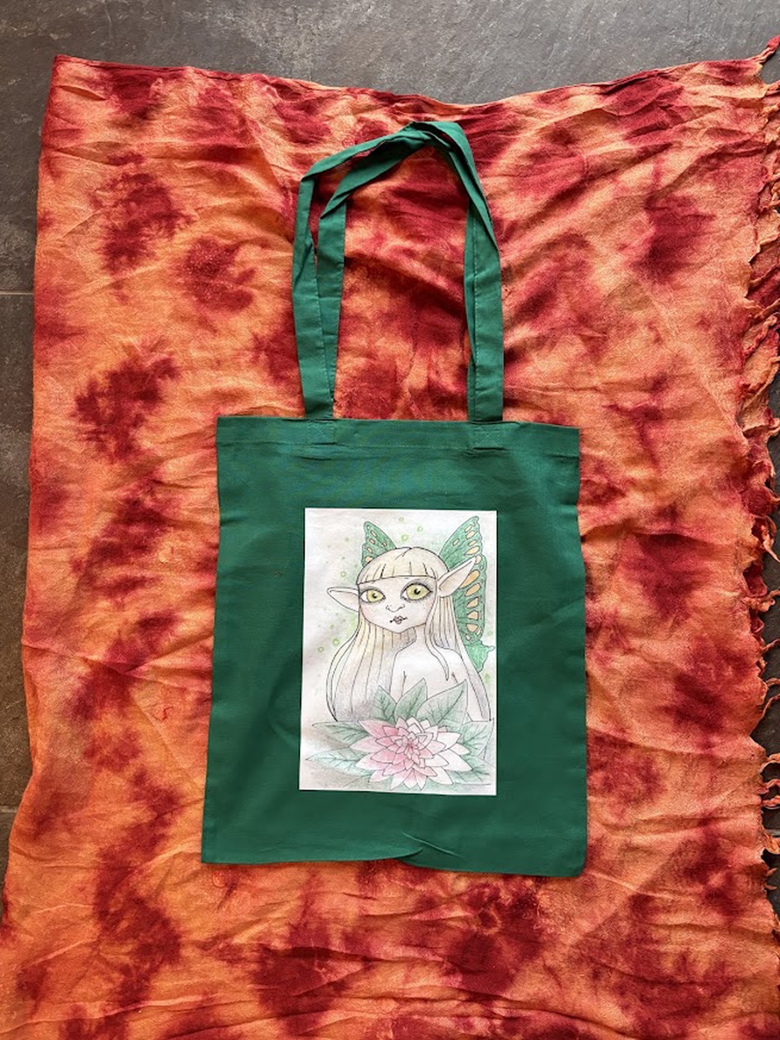 Sac din pânză verde închis cu model de zână - genți și portofele - geantă pentru cumpărături - totebaguri - Artynos.ro