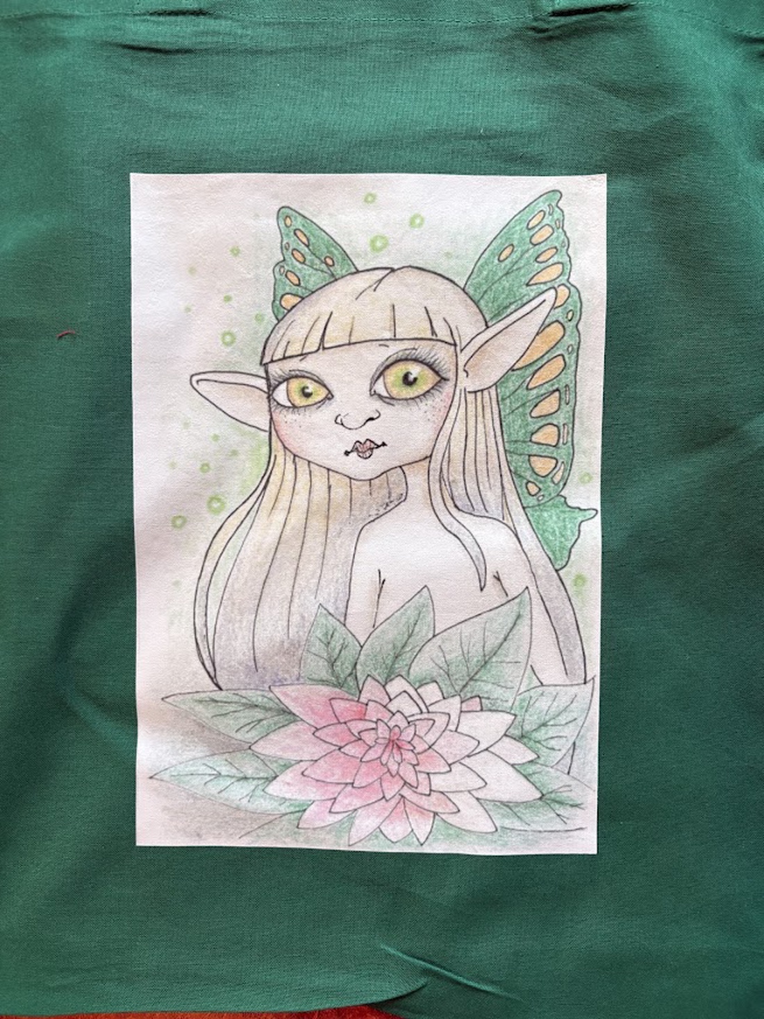 Sac din pânză verde închis cu model de zână - genți și portofele - geantă pentru cumpărături - totebaguri - Artynos.ro